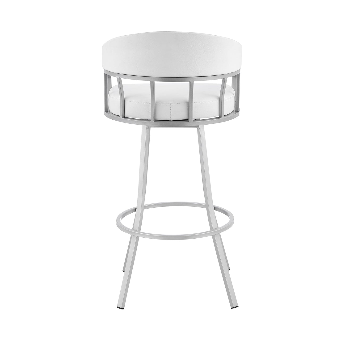 Palmdale 26" Swivel White Faux Leather and Silver Metal Bar Stool