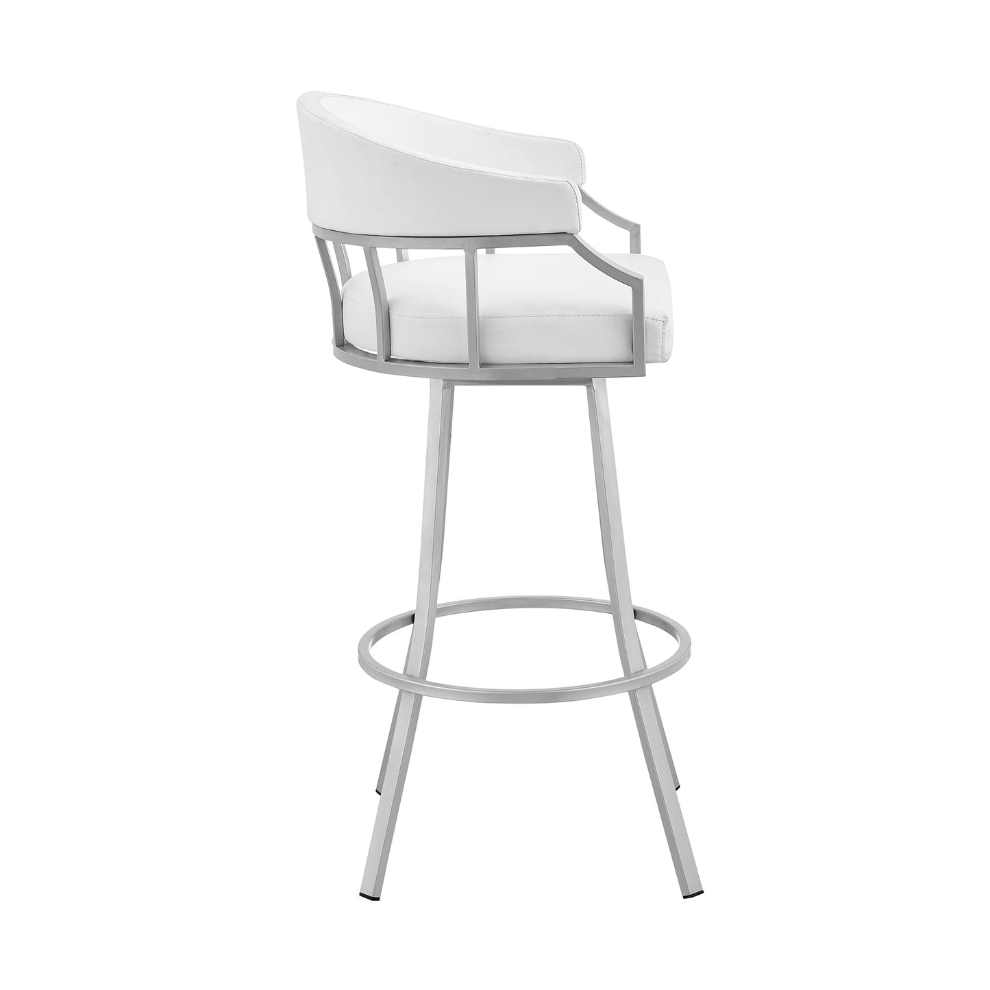 Palmdale 30" Swivel White Faux Leather and Silver Metal Bar Stool