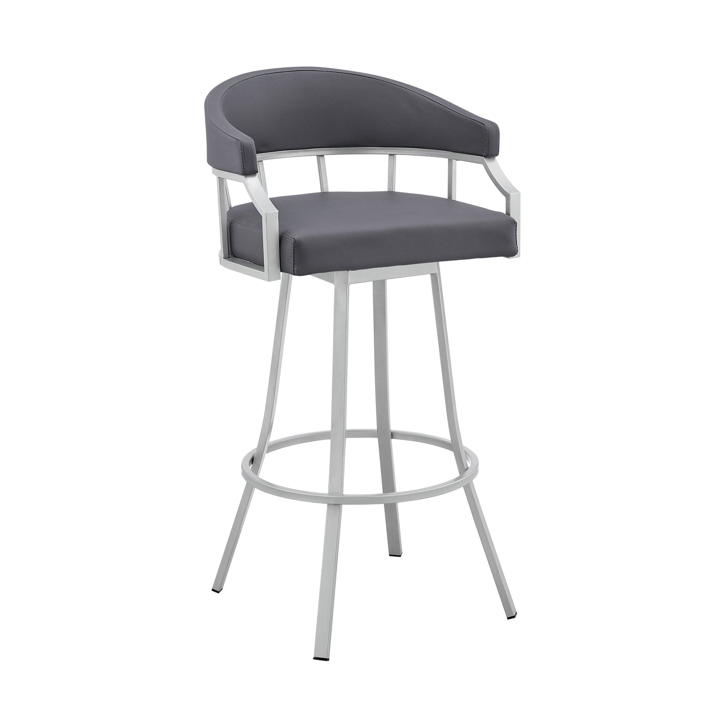 Palmdale 26" Swivel Slate Gray Faux Leather and Silver Metal Bar Stool