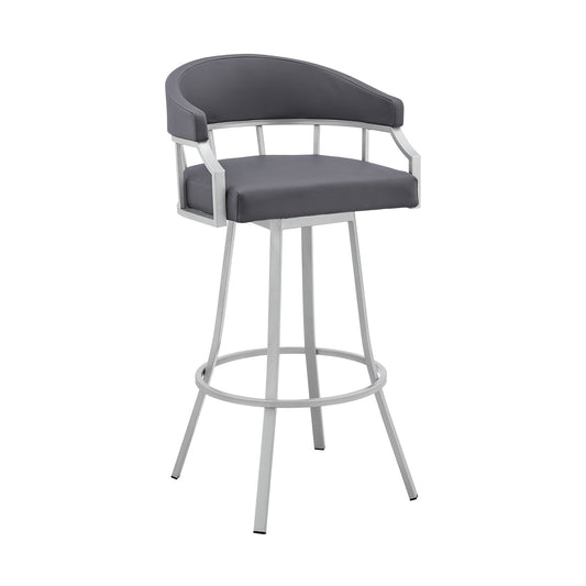 Palmdale 26" Swivel Slate Gray Faux Leather and Silver Metal Bar Stool