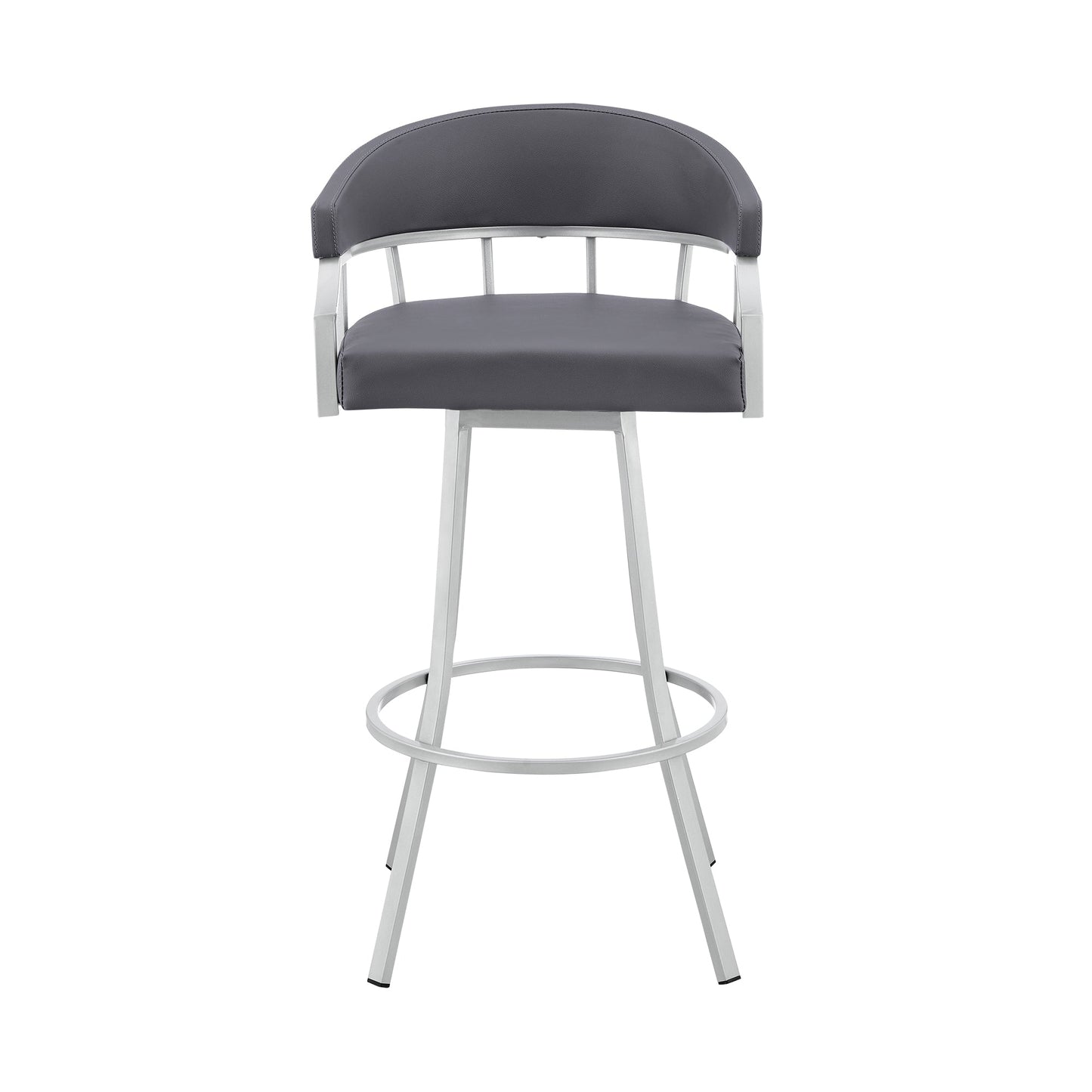 Palmdale 26" Swivel Slate Gray Faux Leather and Silver Metal Bar Stool