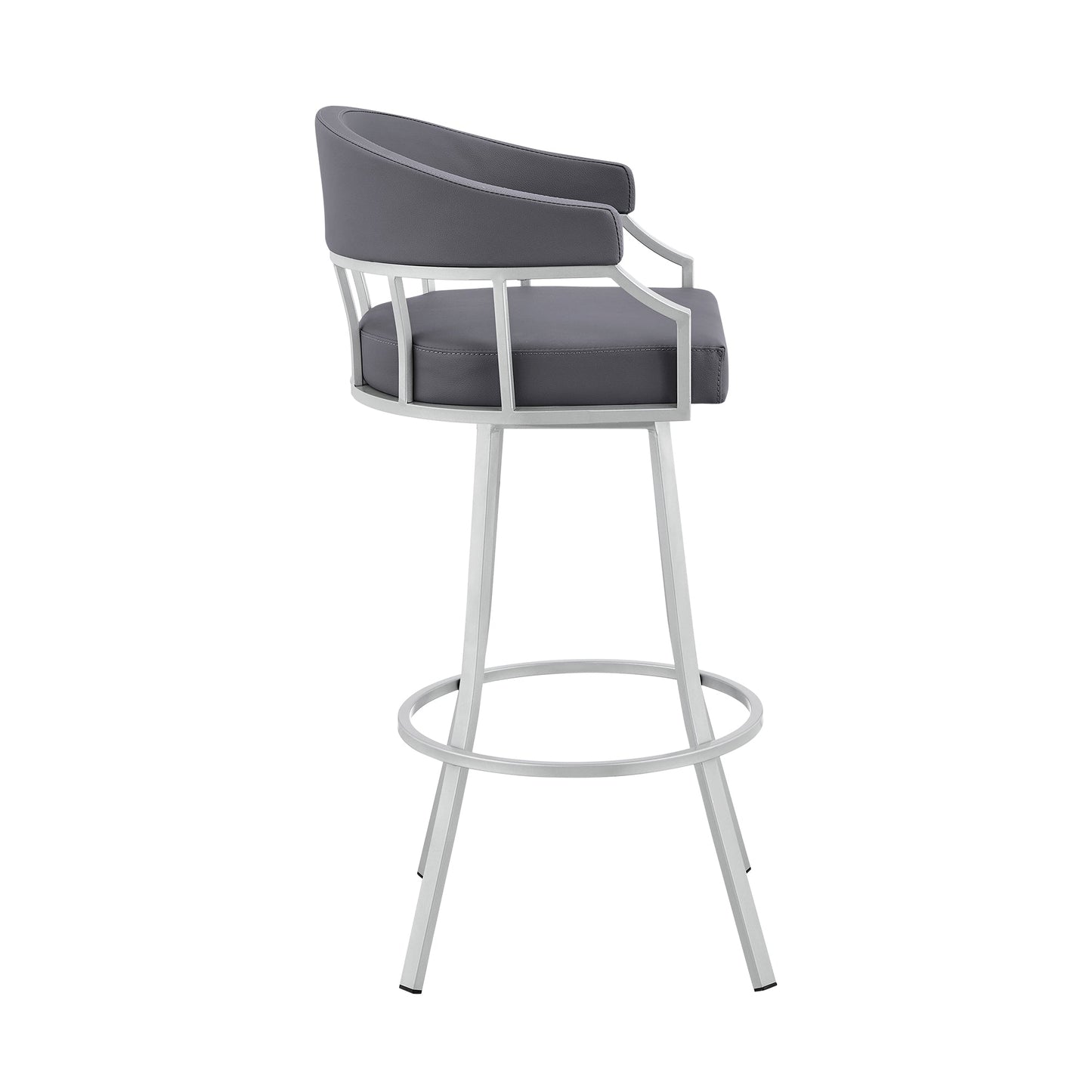 Palmdale 26" Swivel Slate Gray Faux Leather and Silver Metal Bar Stool