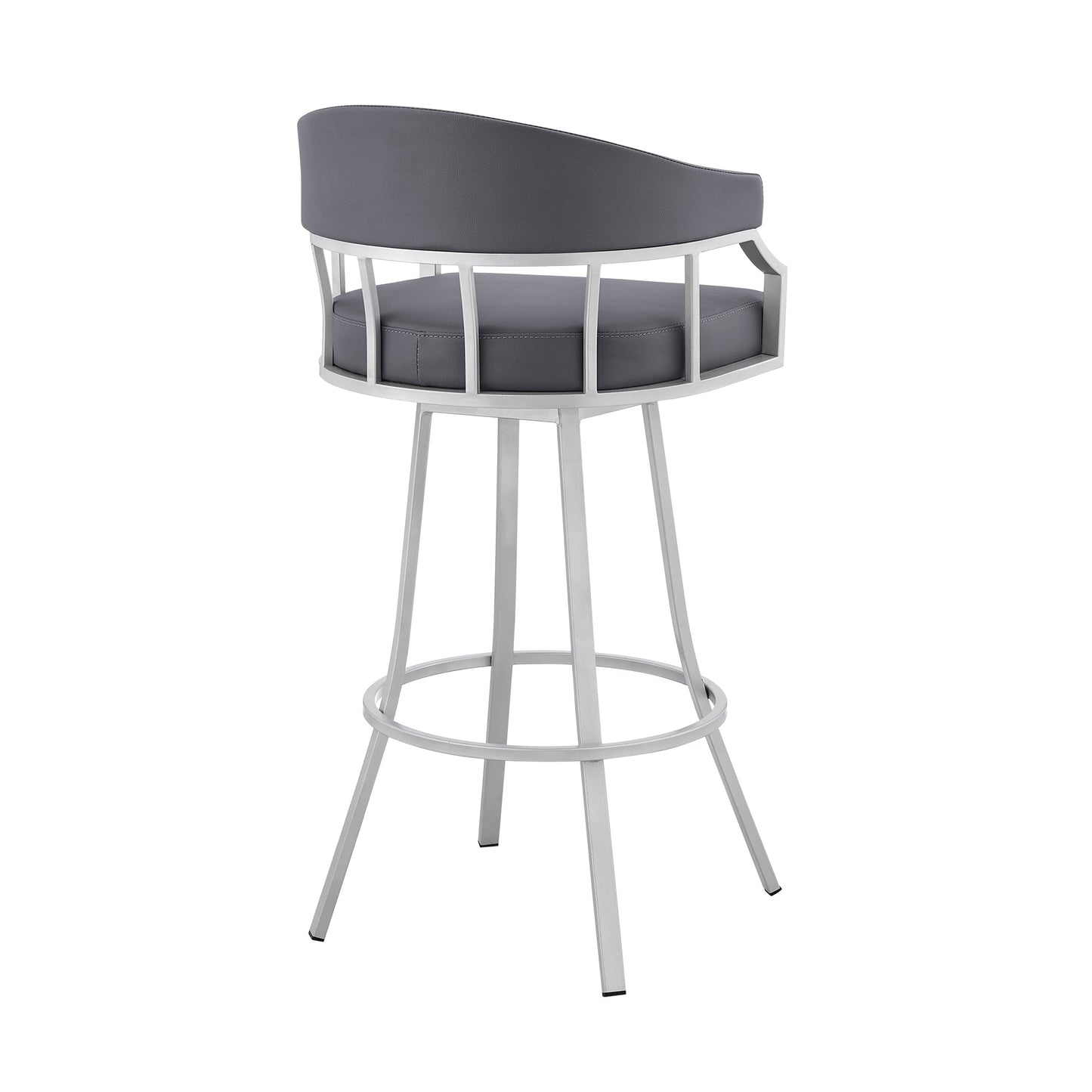 Palmdale 26" Swivel Slate Gray Faux Leather and Silver Metal Bar Stool