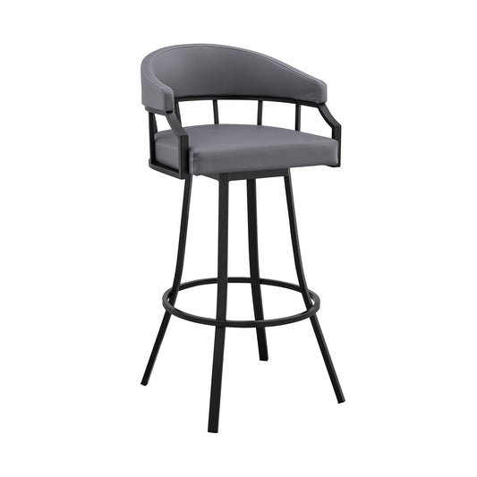 Palmdale 26" Swivel Slate Gray Faux Leather and Black Metal Bar Stool