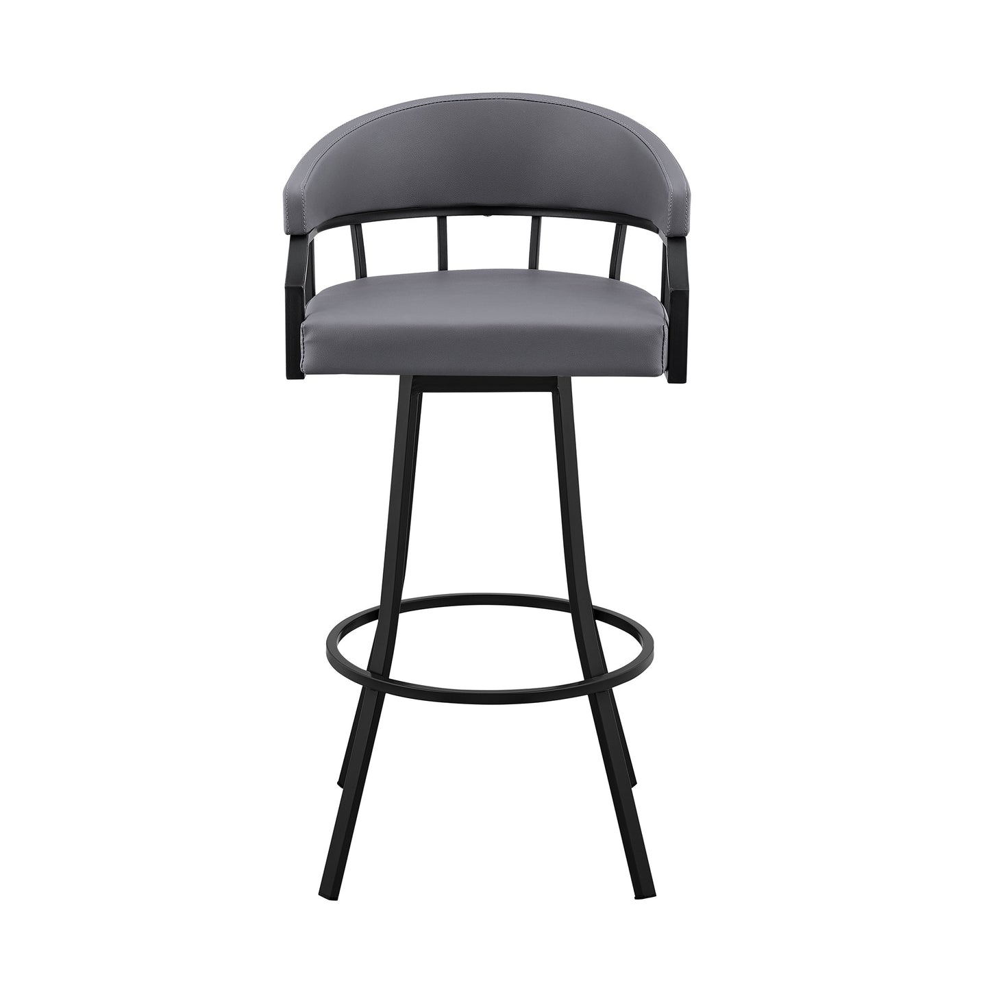 Palmdale 26" Swivel Slate Gray Faux Leather and Black Metal Bar Stool