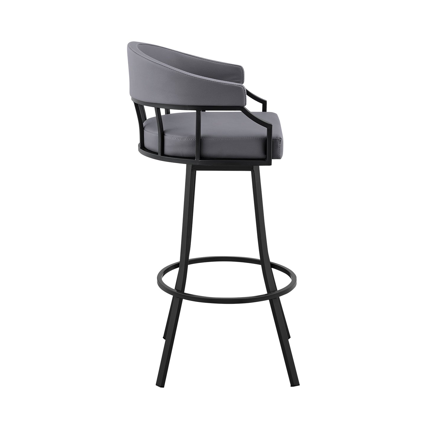 Palmdale 26" Swivel Slate Gray Faux Leather and Black Metal Bar Stool