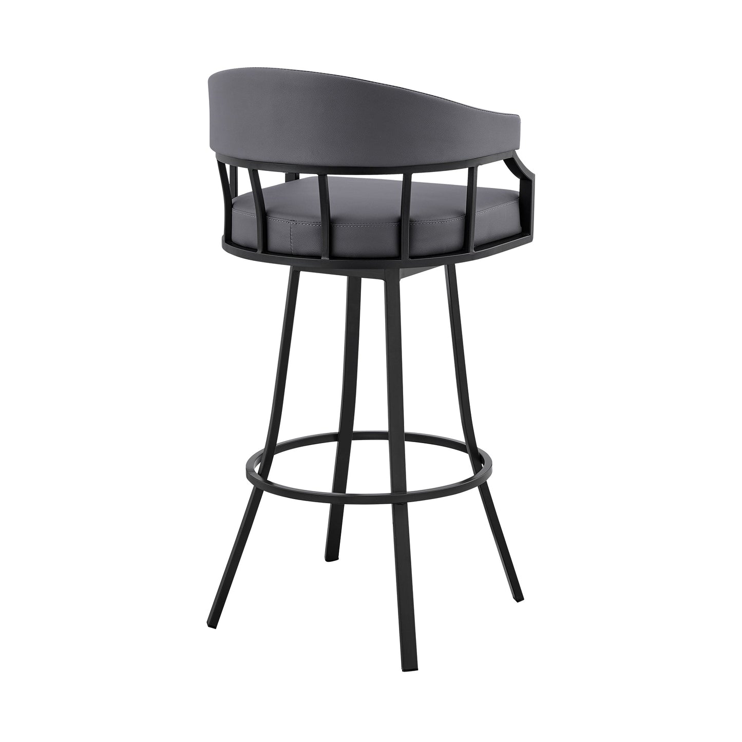 Palmdale 26" Swivel Slate Gray Faux Leather and Black Metal Bar Stool