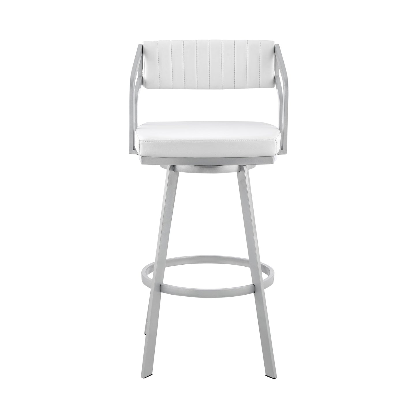 Scranton 26" Swivel White Faux Leather and Silver Metal Bar Stool