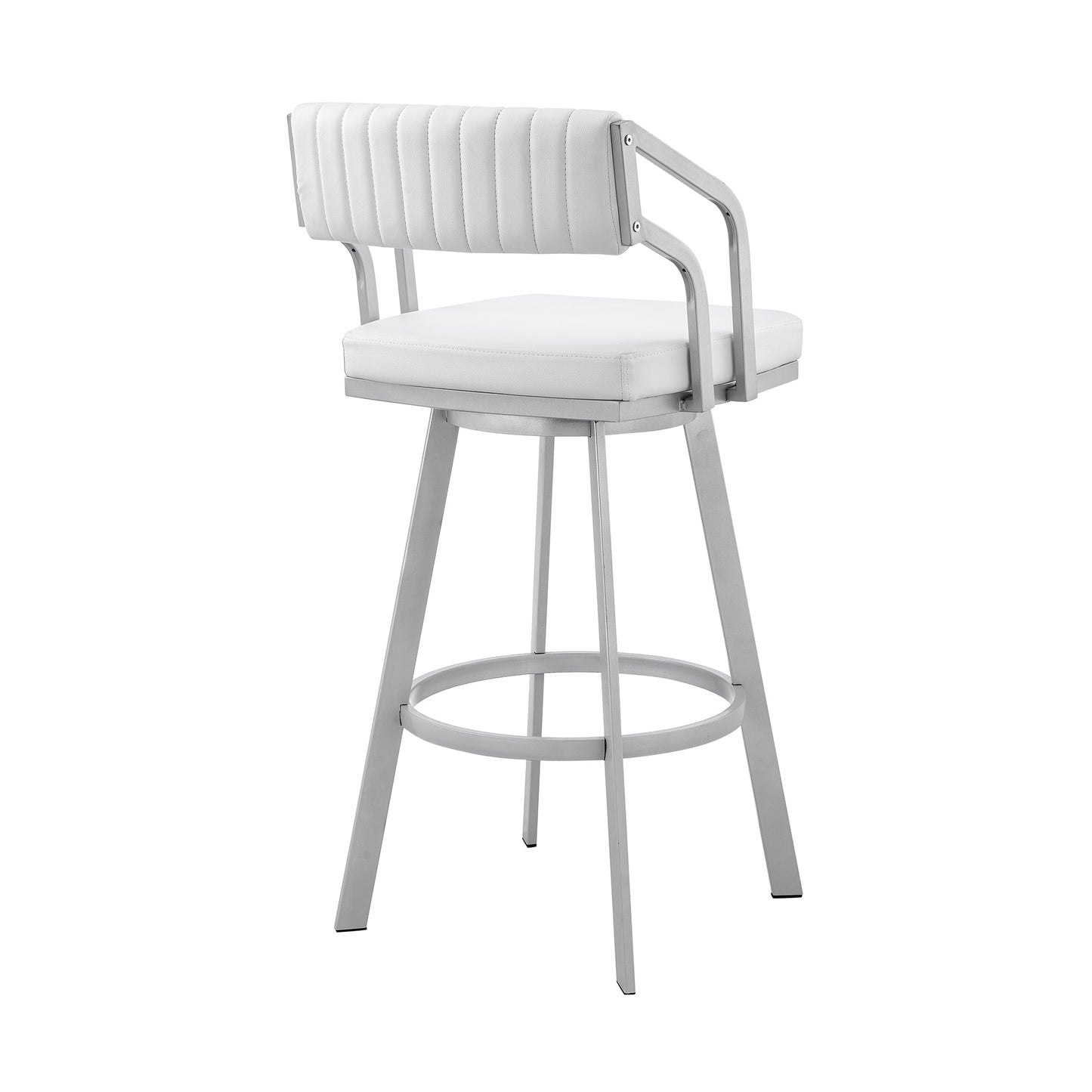 Scranton 26" Swivel White Faux Leather and Silver Metal Bar Stool