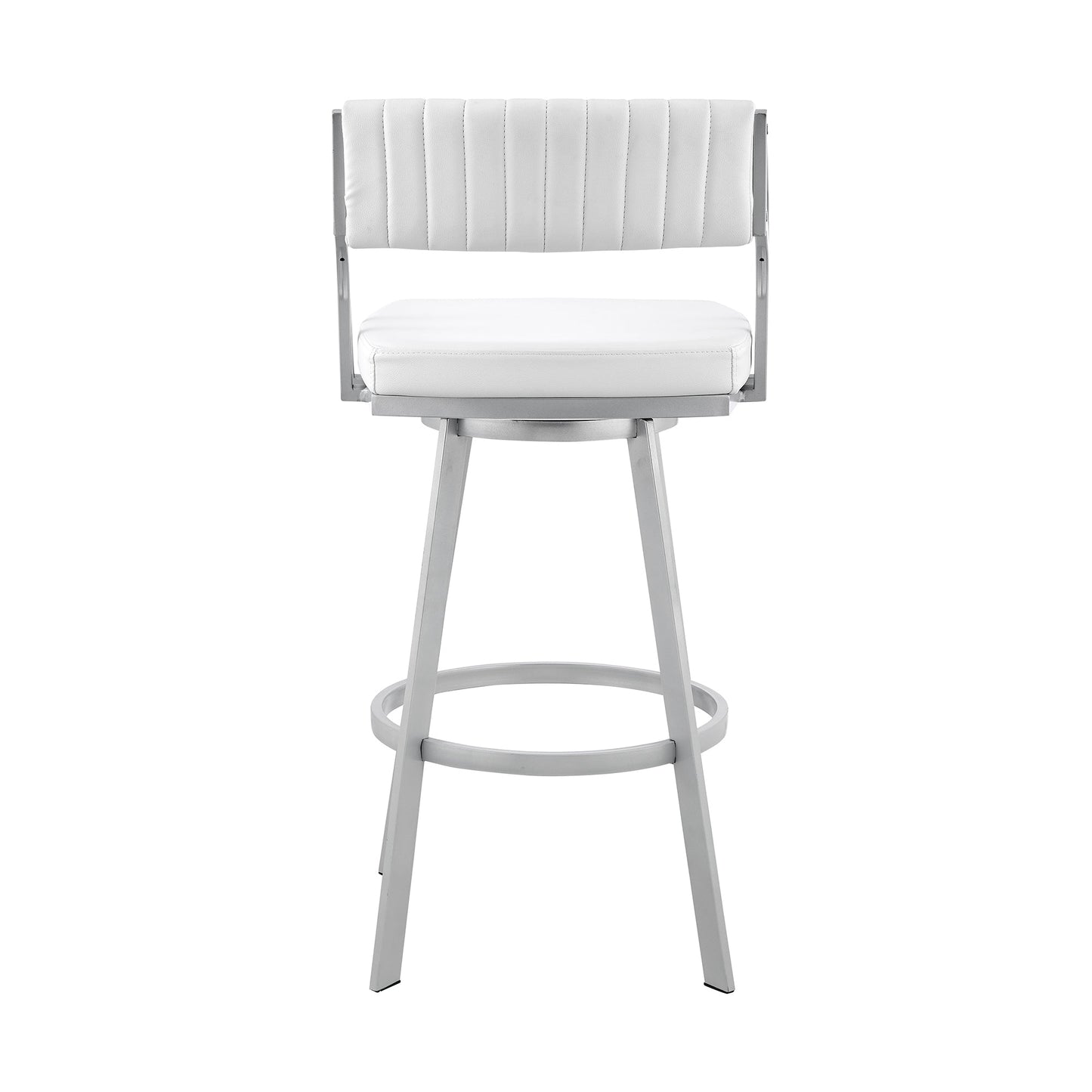 Scranton 26" Swivel White Faux Leather and Silver Metal Bar Stool