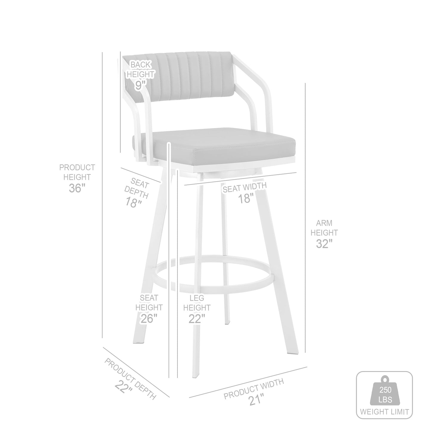 Scranton 26" Swivel White Faux Leather and Silver Metal Bar Stool