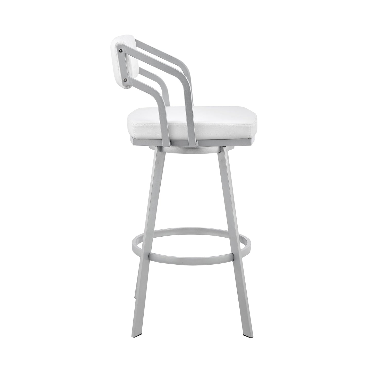 Scranton 30" Swivel White Faux Leather and Silver Metal Bar Stool