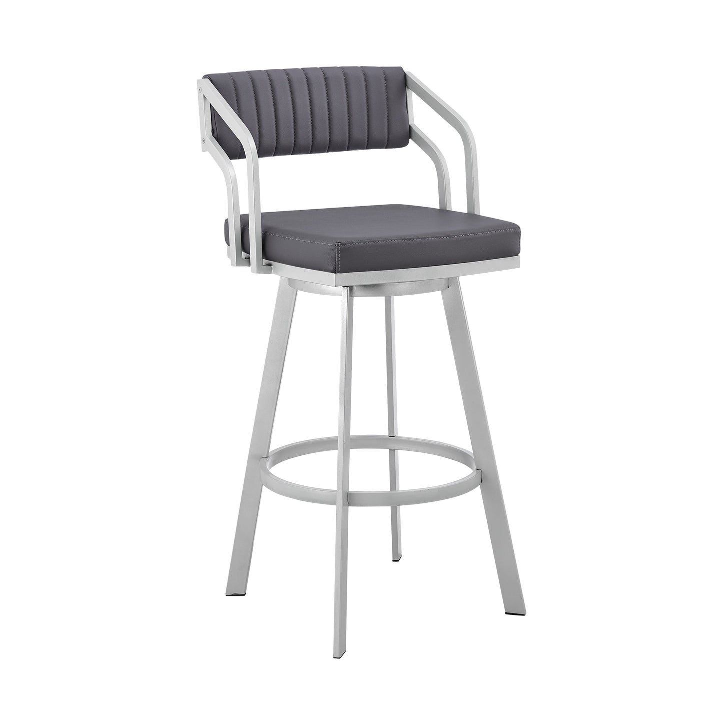 Scranton 26" Swivel Slate Gray Faux Leather and Silver Metal Bar Stool