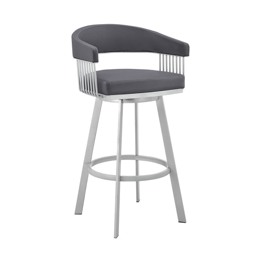 Bronson 25" Slate Gray Faux Leather and Silver Metal Bar Stool