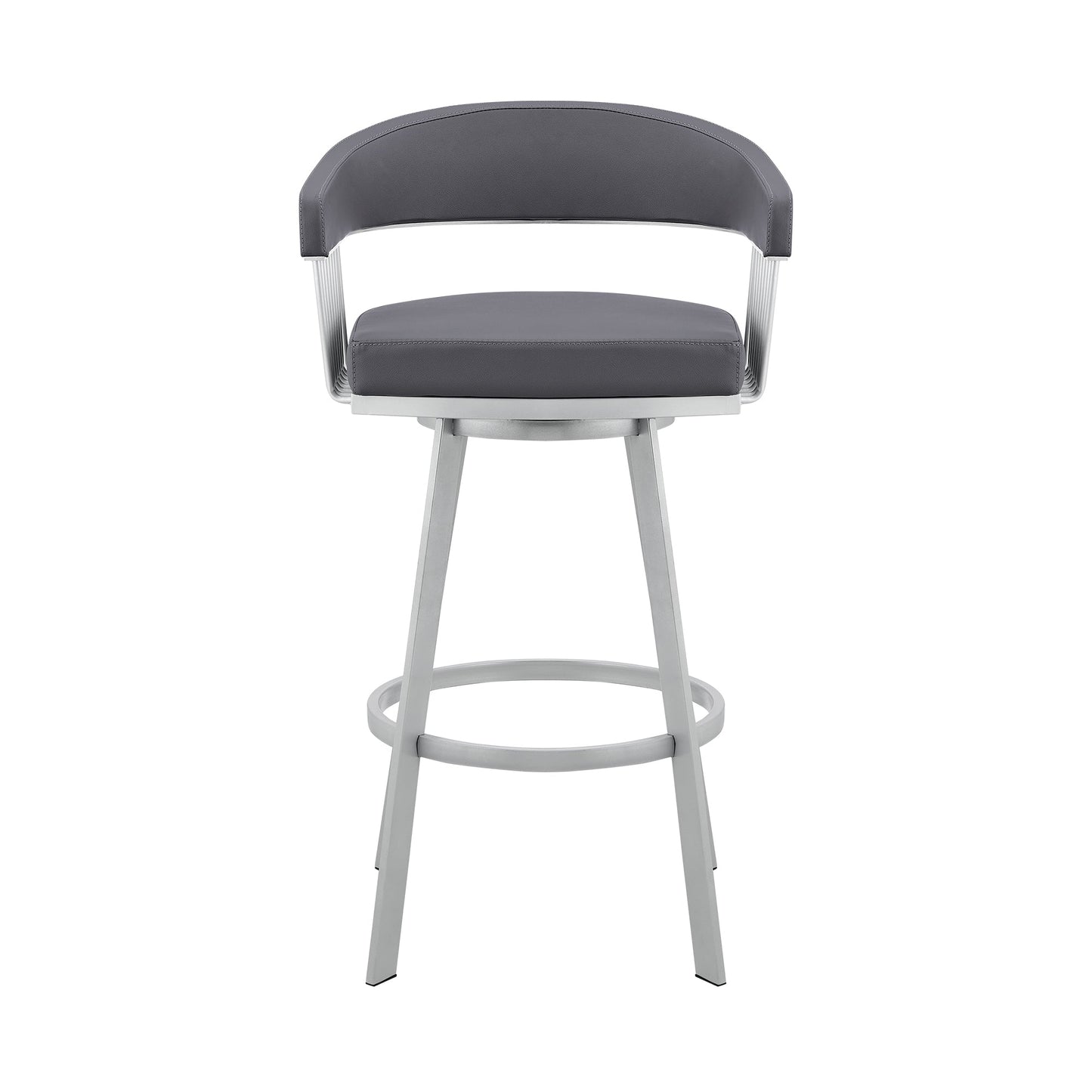 Bronson 25" Slate Gray Faux Leather and Silver Metal Bar Stool