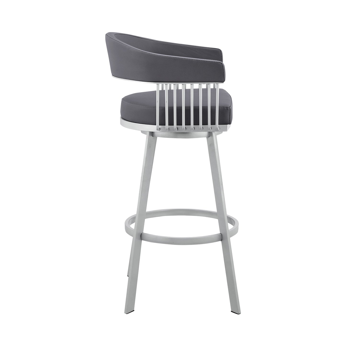 Bronson 25" Slate Gray Faux Leather and Silver Metal Bar Stool