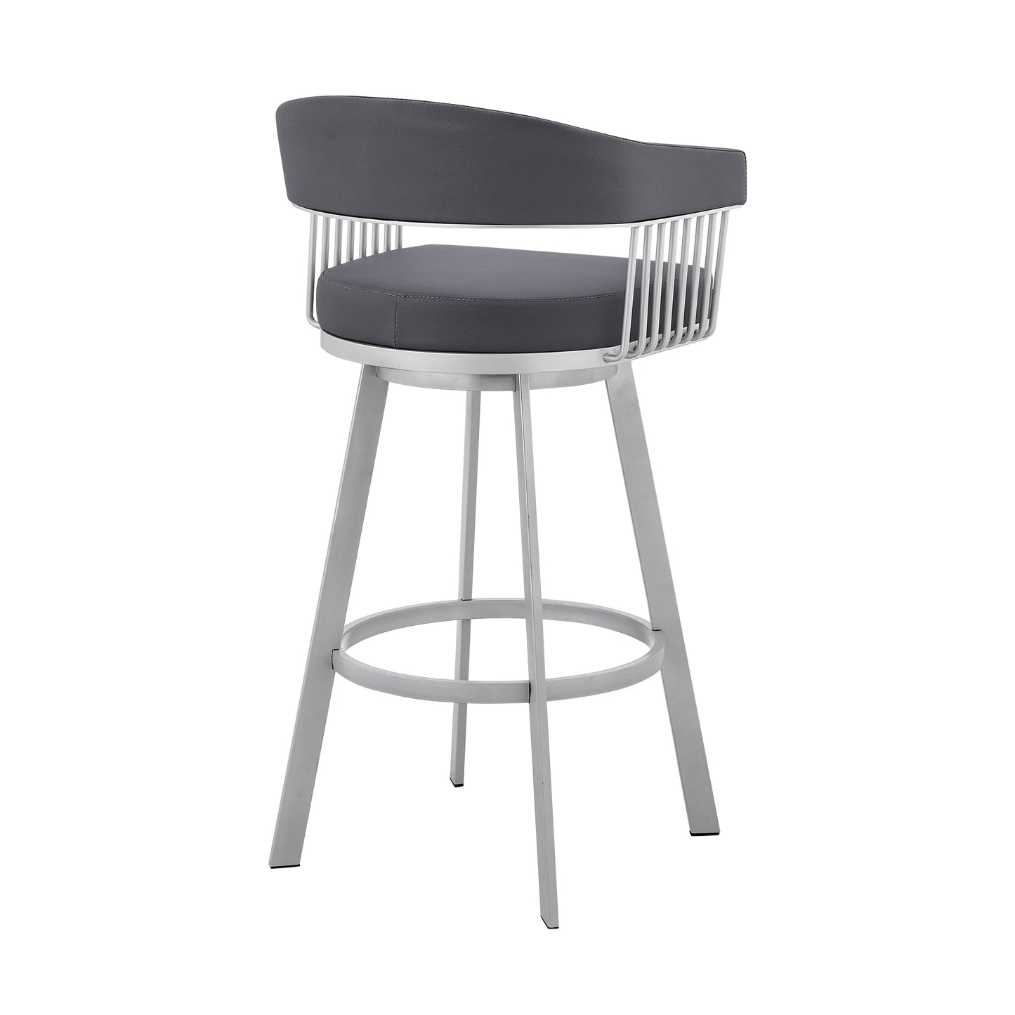 Bronson 25" Slate Gray Faux Leather and Silver Metal Bar Stool