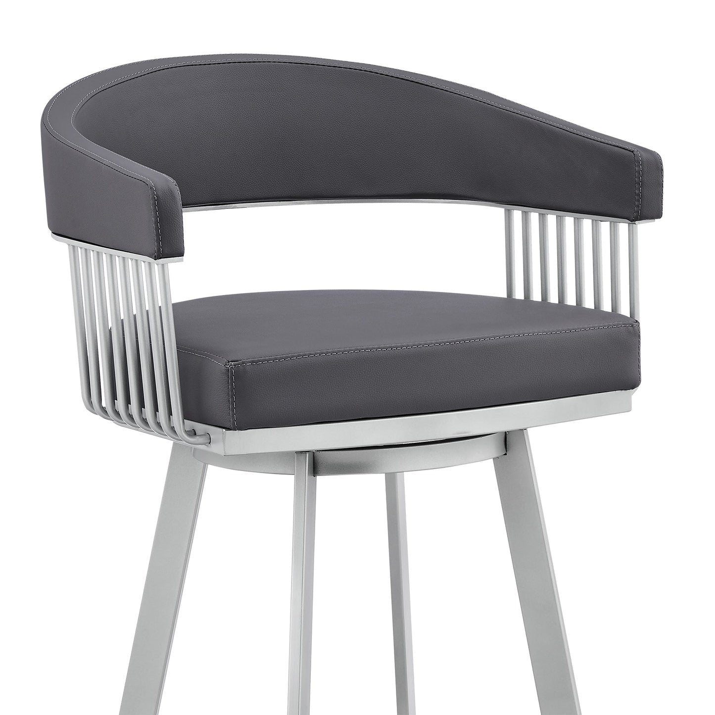 Bronson 25" Slate Gray Faux Leather and Silver Metal Bar Stool