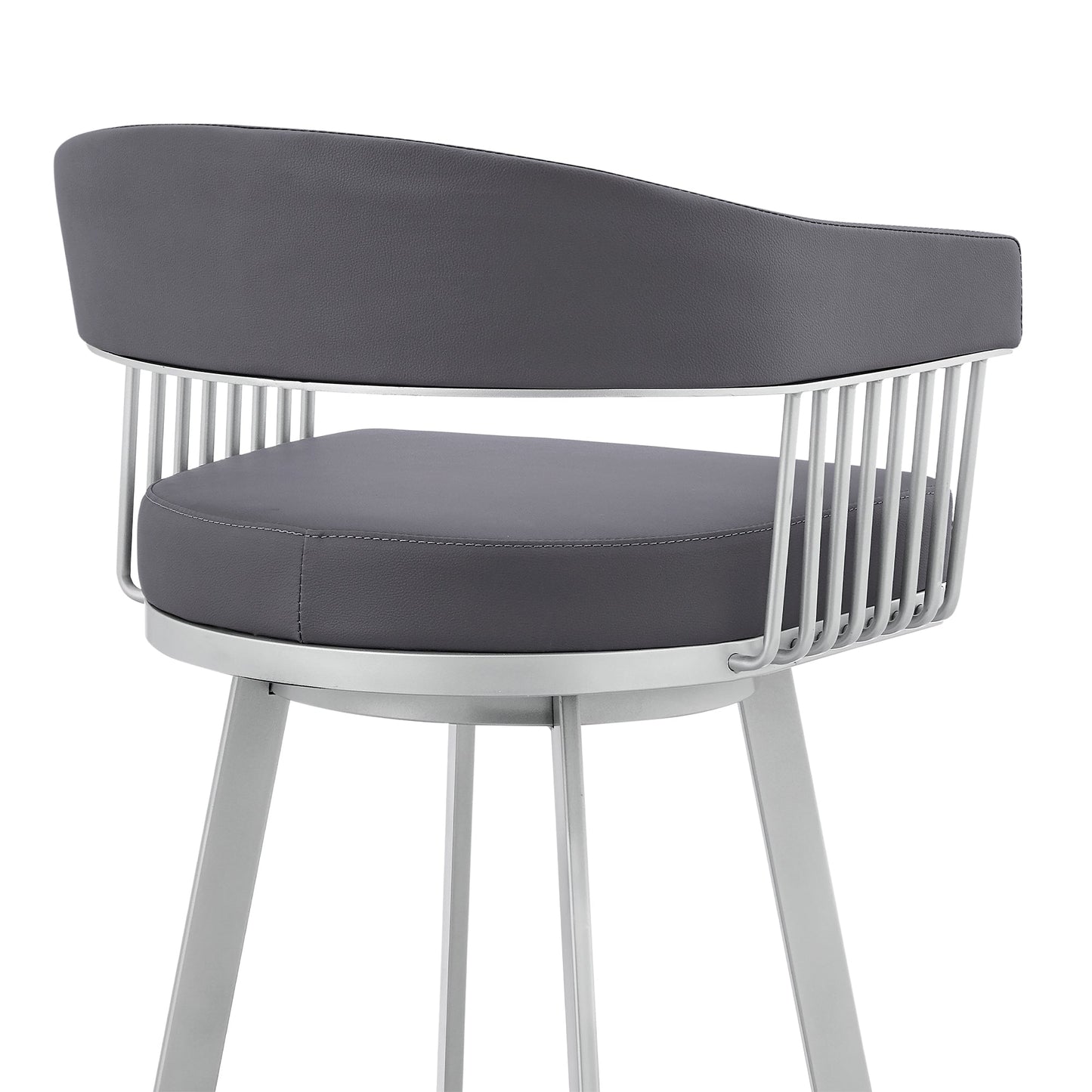 Bronson 25" Slate Gray Faux Leather and Silver Metal Bar Stool