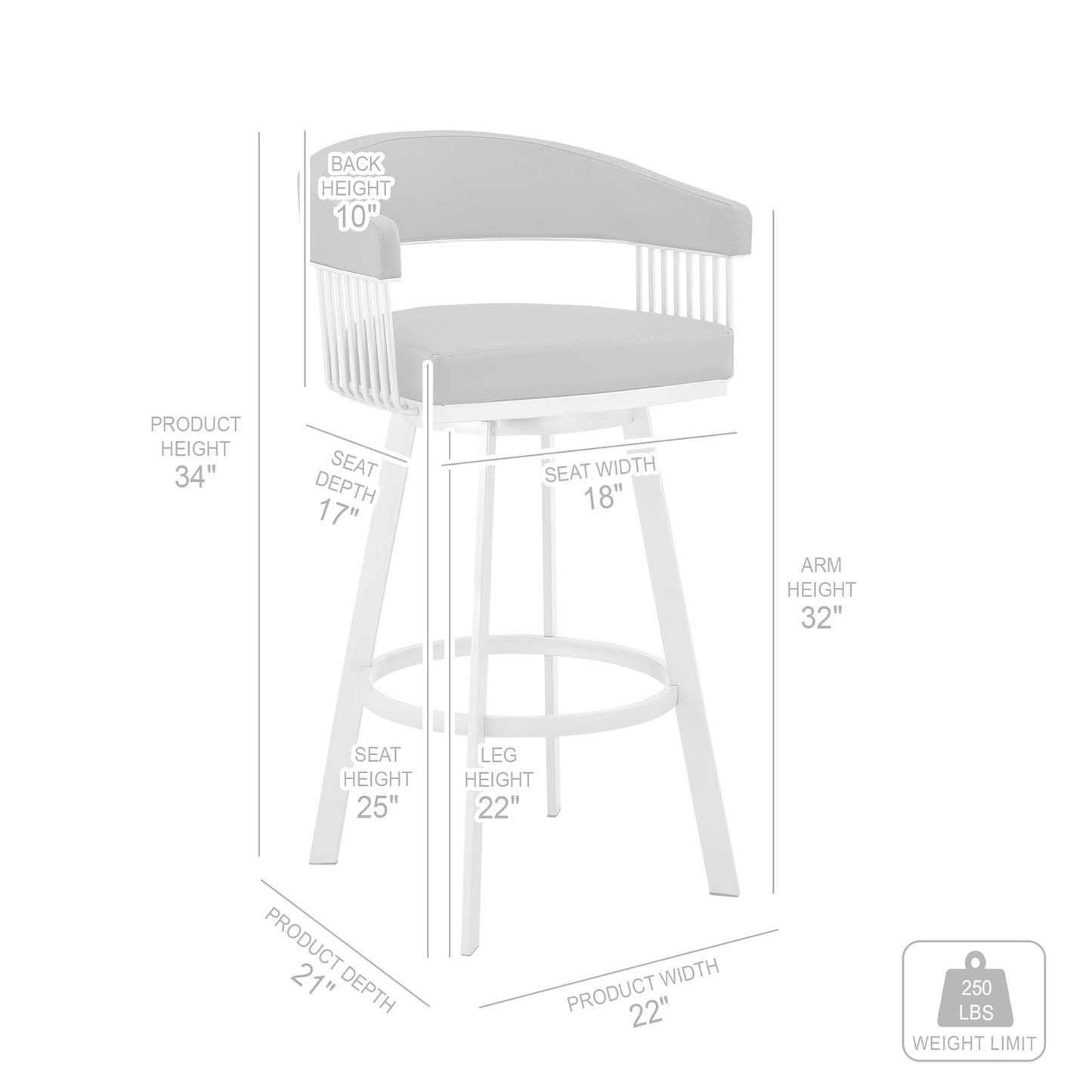 Bronson 25" Slate Gray Faux Leather and Silver Metal Bar Stool