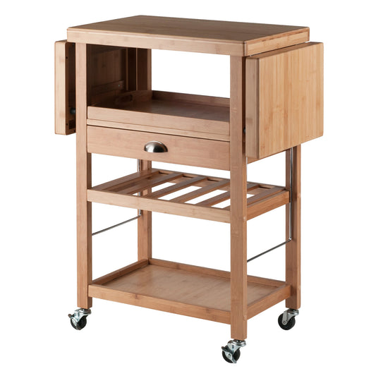 Barton Utility Kitchen Cart, Drop Leaf, Bamboo