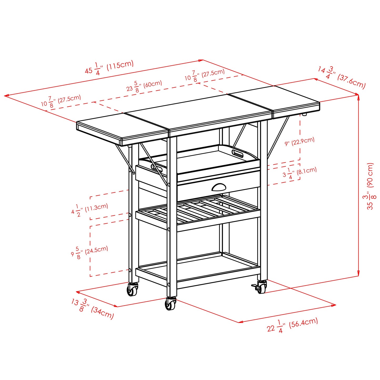 Barton Utility Kitchen Cart, Drop Leaf, Bamboo