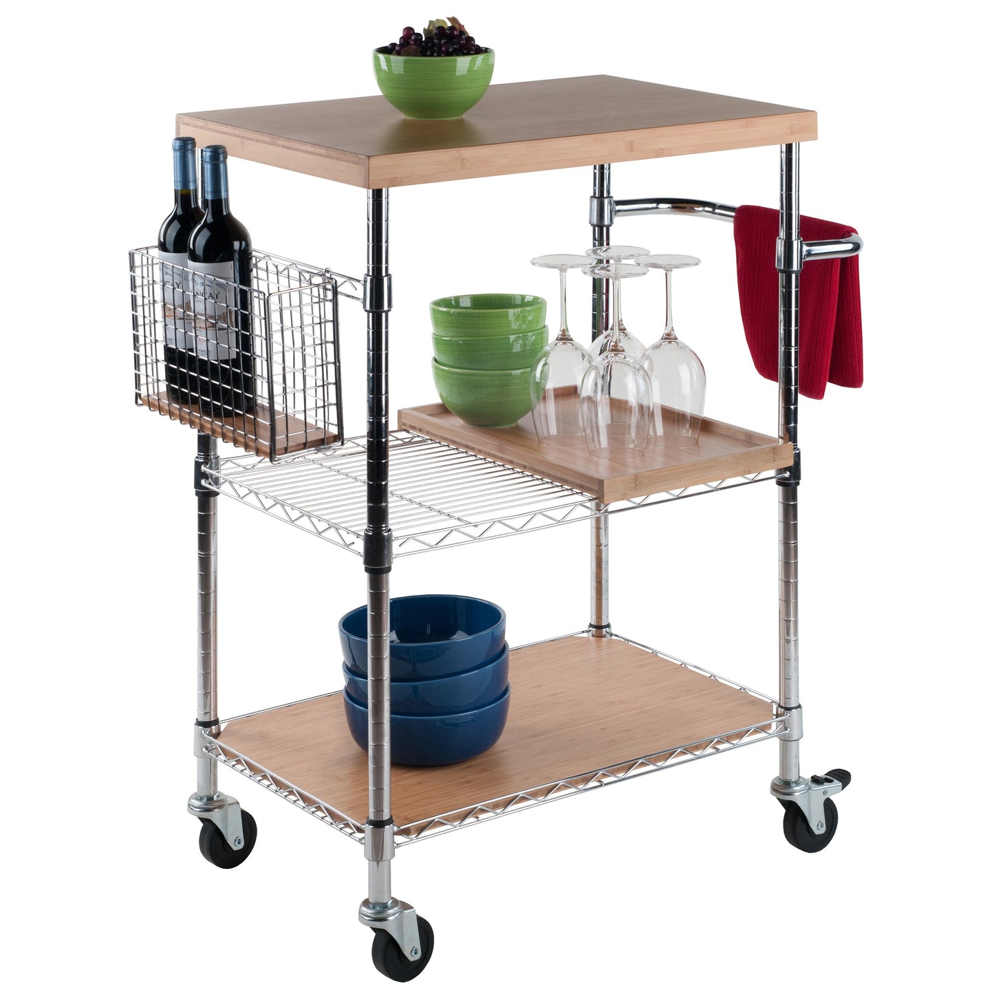 Madera Utility Kitchen Cart, Bamboo and Chrome