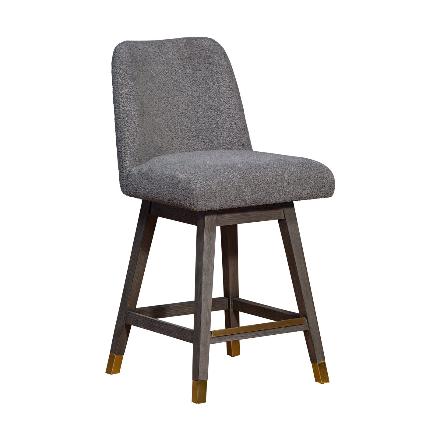 Amalie Swivel Counter Stool in Gray Oak Wood Finish with Gray Boucle Fabric