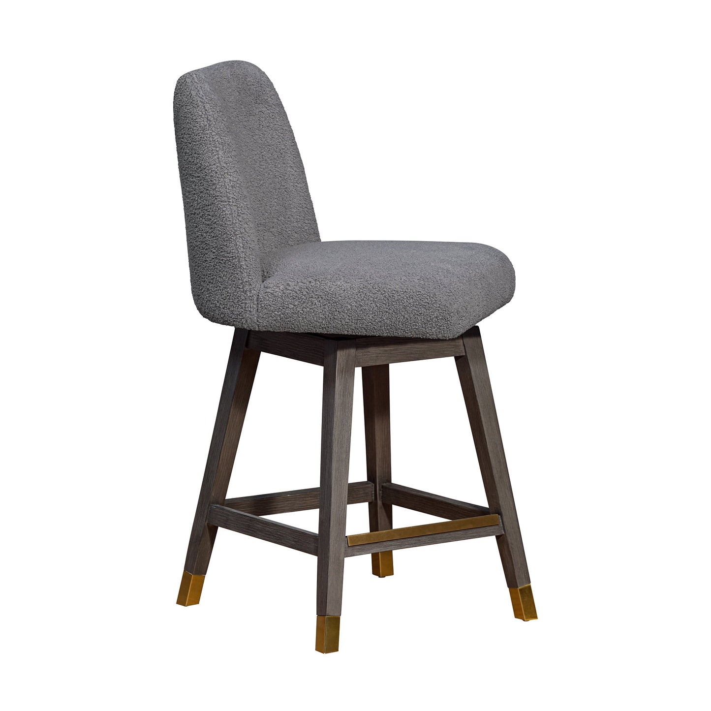 Amalie Swivel Counter Stool in Gray Oak Wood Finish with Gray Boucle Fabric