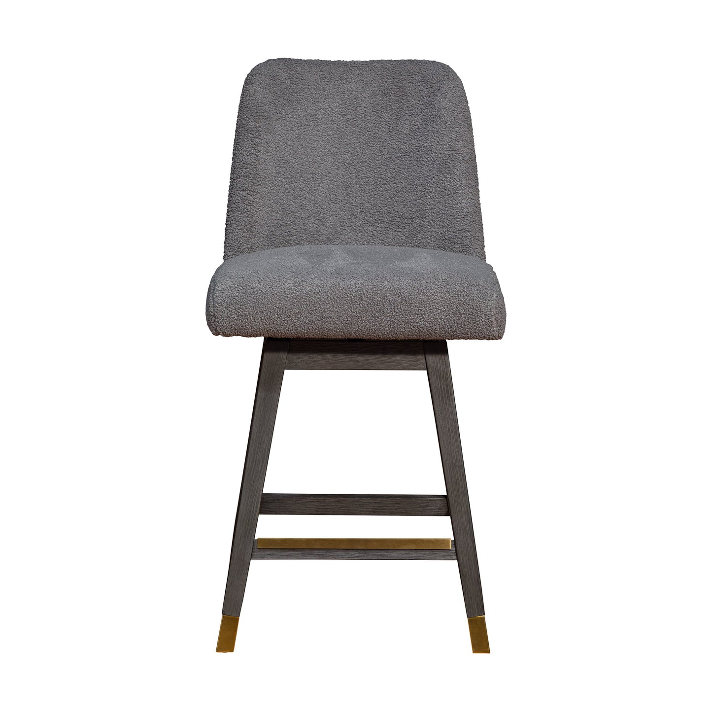 Amalie Swivel Counter Stool in Gray Oak Wood Finish with Gray Boucle Fabric