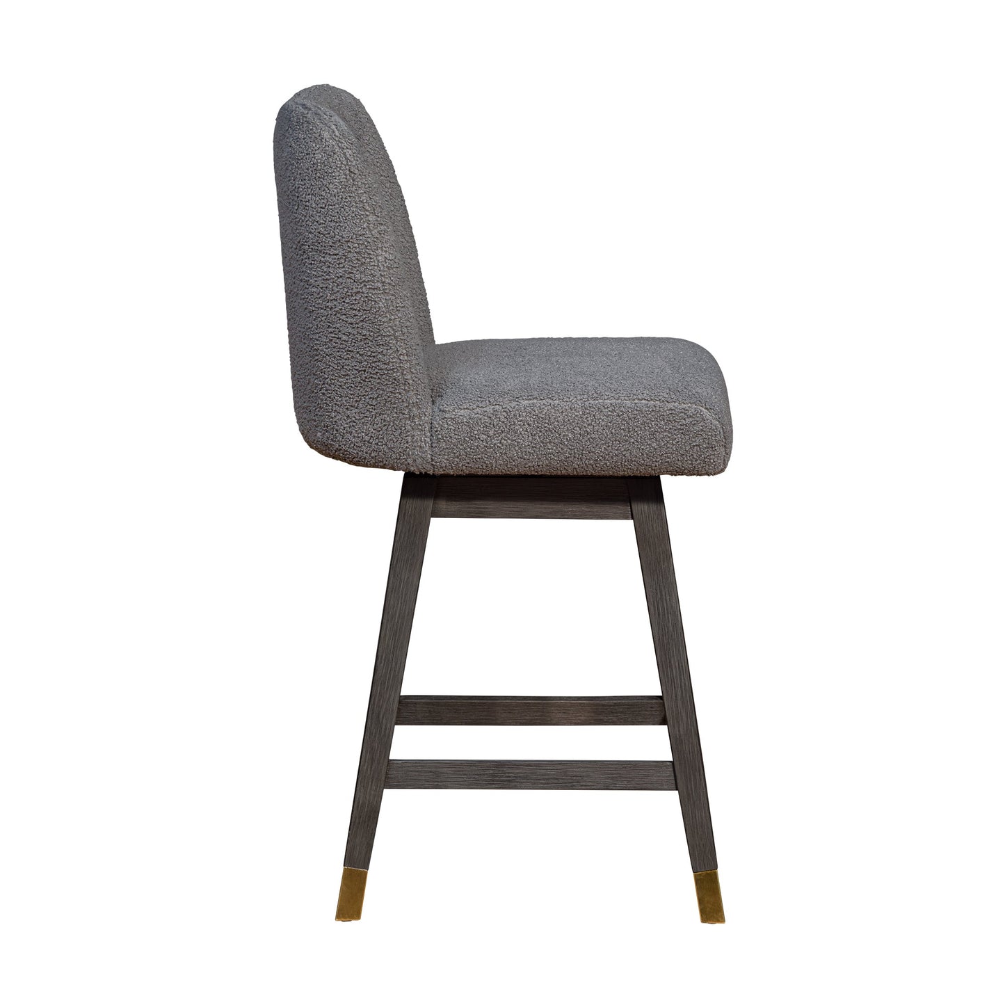 Amalie Swivel Counter Stool in Gray Oak Wood Finish with Gray Boucle Fabric