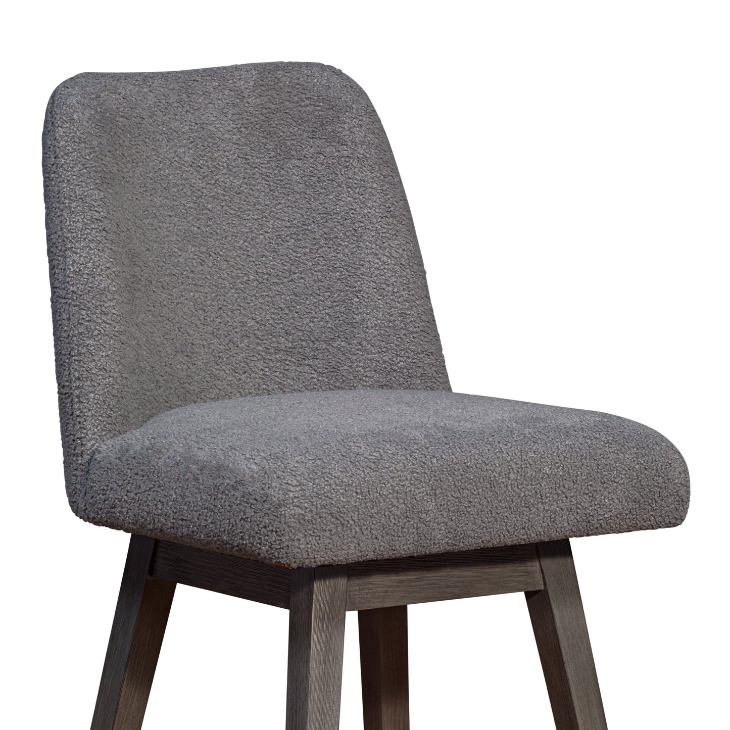 Amalie Swivel Counter Stool in Gray Oak Wood Finish with Gray Boucle Fabric