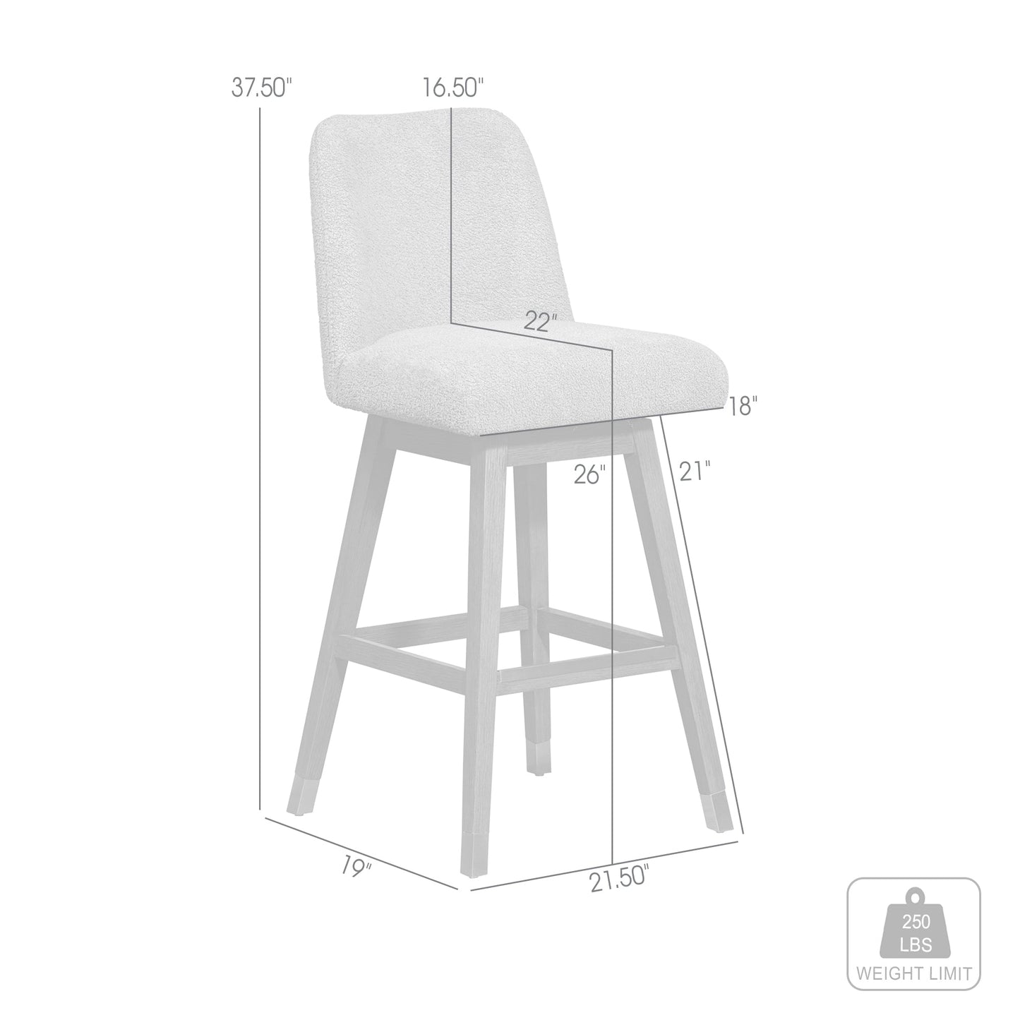 Amalie Swivel Counter Stool in Gray Oak Wood Finish with Gray Boucle Fabric