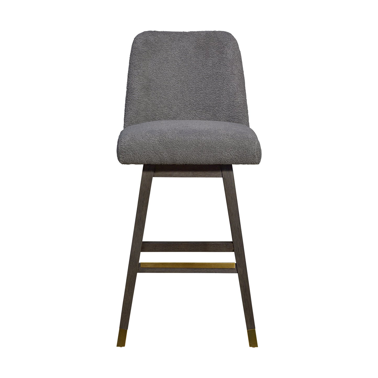 Amalie Swivel Bar Stool in Gray Oak Wood Finish with Gray Boucle Fabric