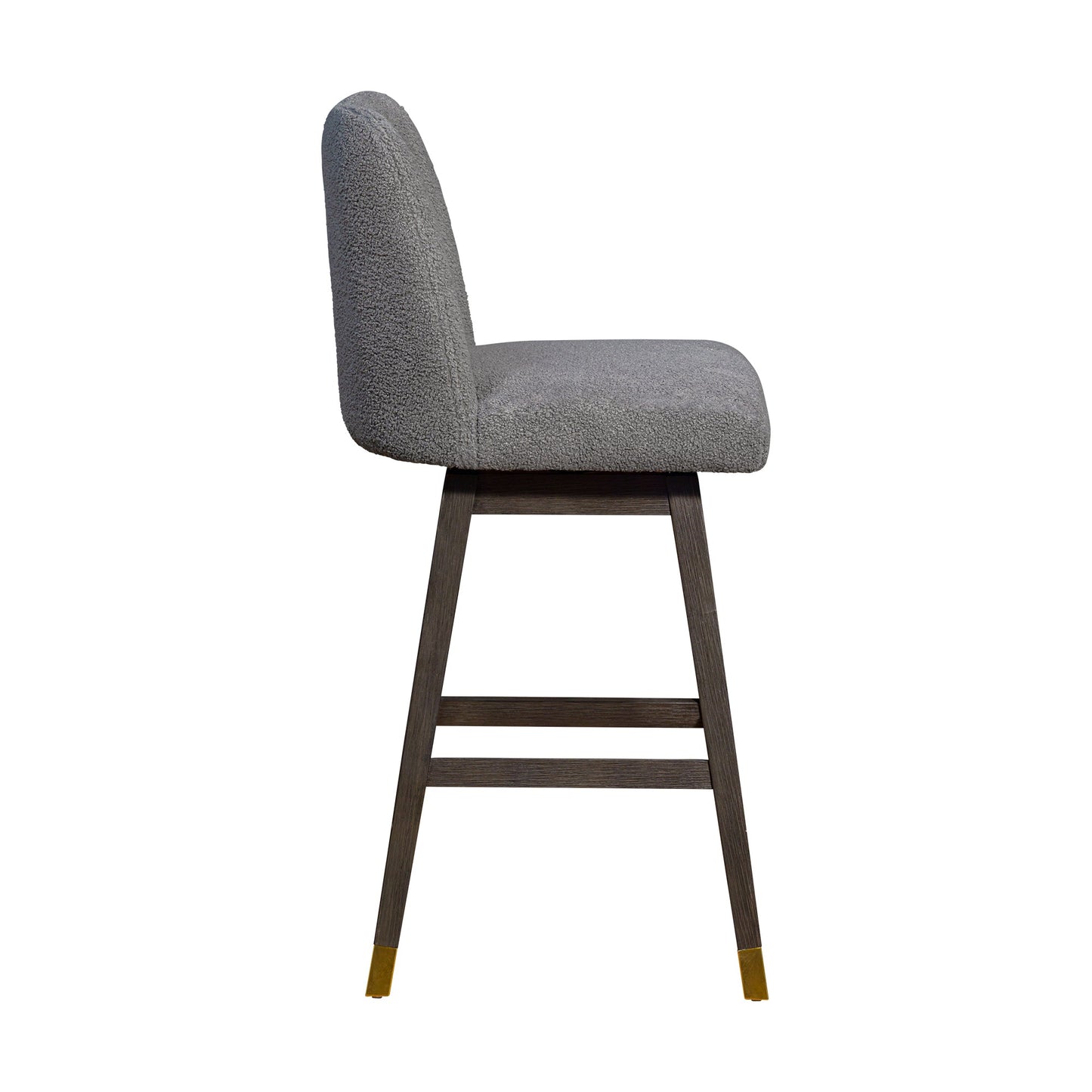 Amalie Swivel Bar Stool in Gray Oak Wood Finish with Gray Boucle Fabric