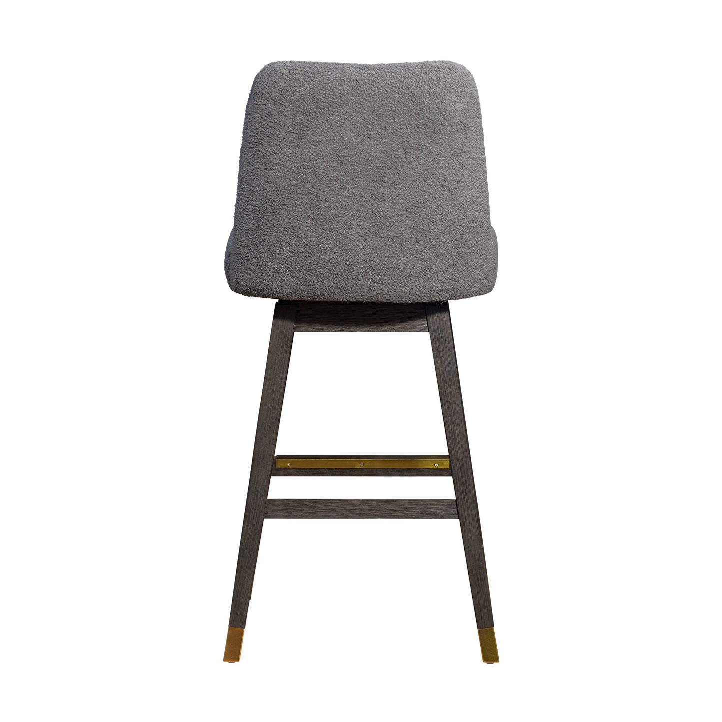 Amalie Swivel Bar Stool in Gray Oak Wood Finish with Gray Boucle Fabric