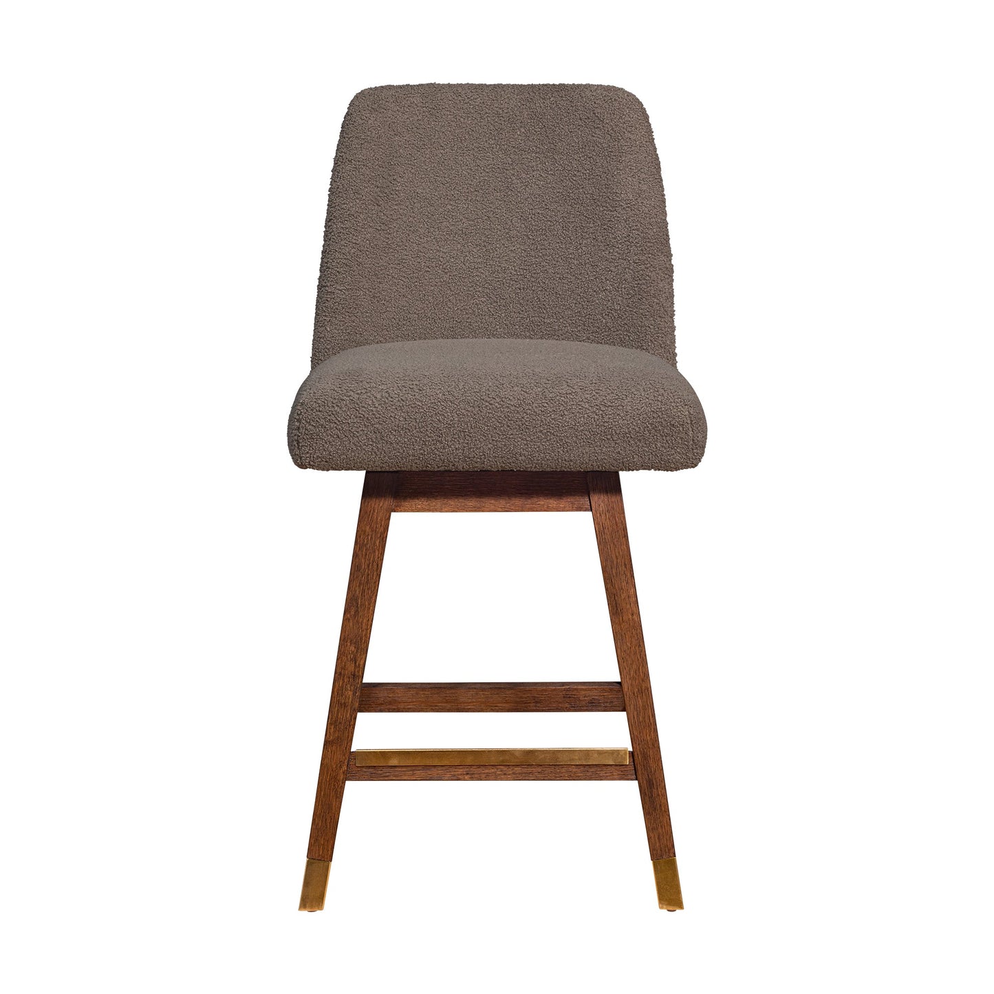 Amalie Swivel Counter Stool in Brown Oak Wood Finish with Taupe Boucle Fabric