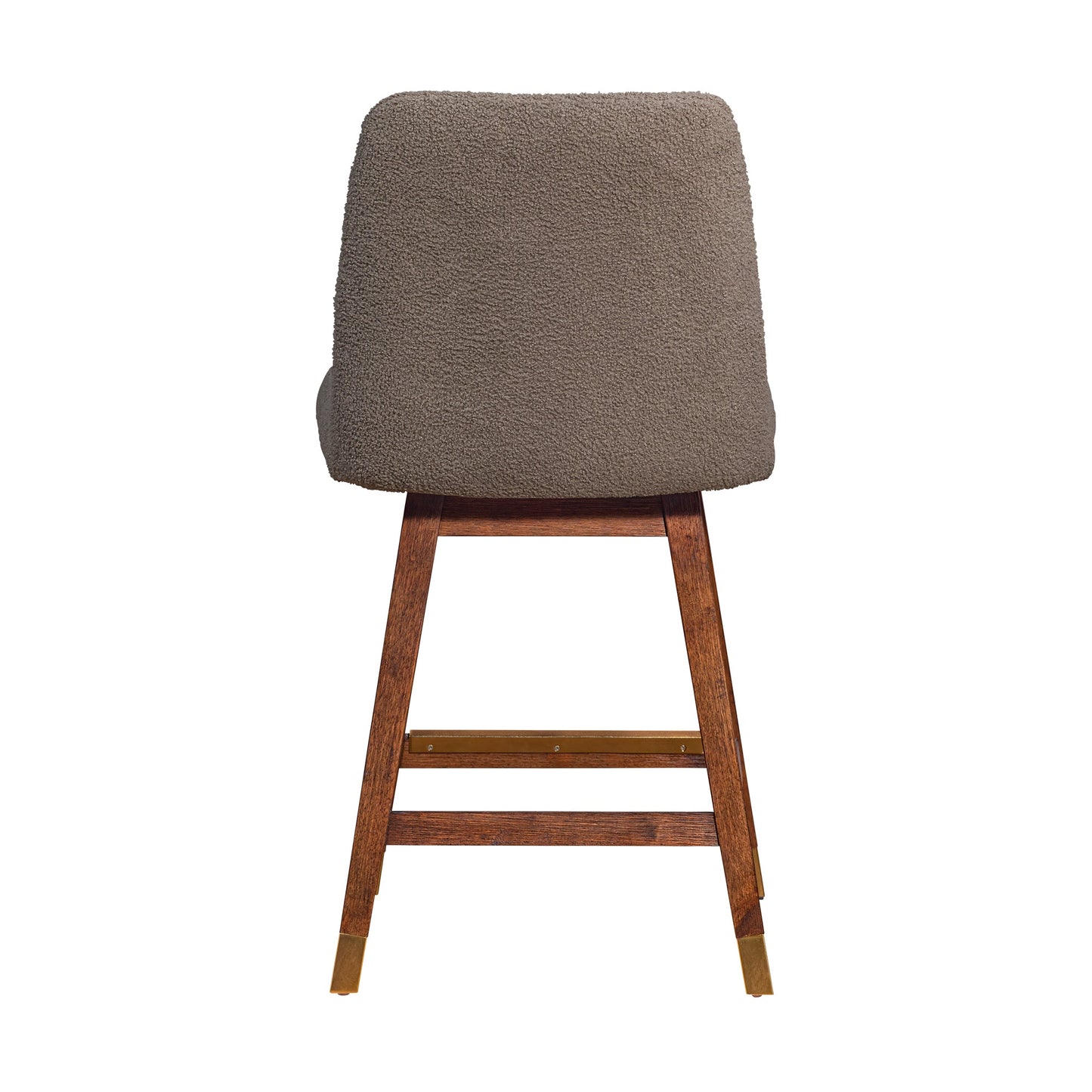 Amalie Swivel Counter Stool in Brown Oak Wood Finish with Taupe Boucle Fabric