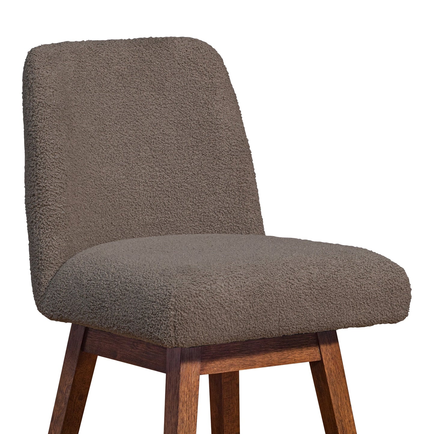 Amalie Swivel Counter Stool in Brown Oak Wood Finish with Taupe Boucle Fabric