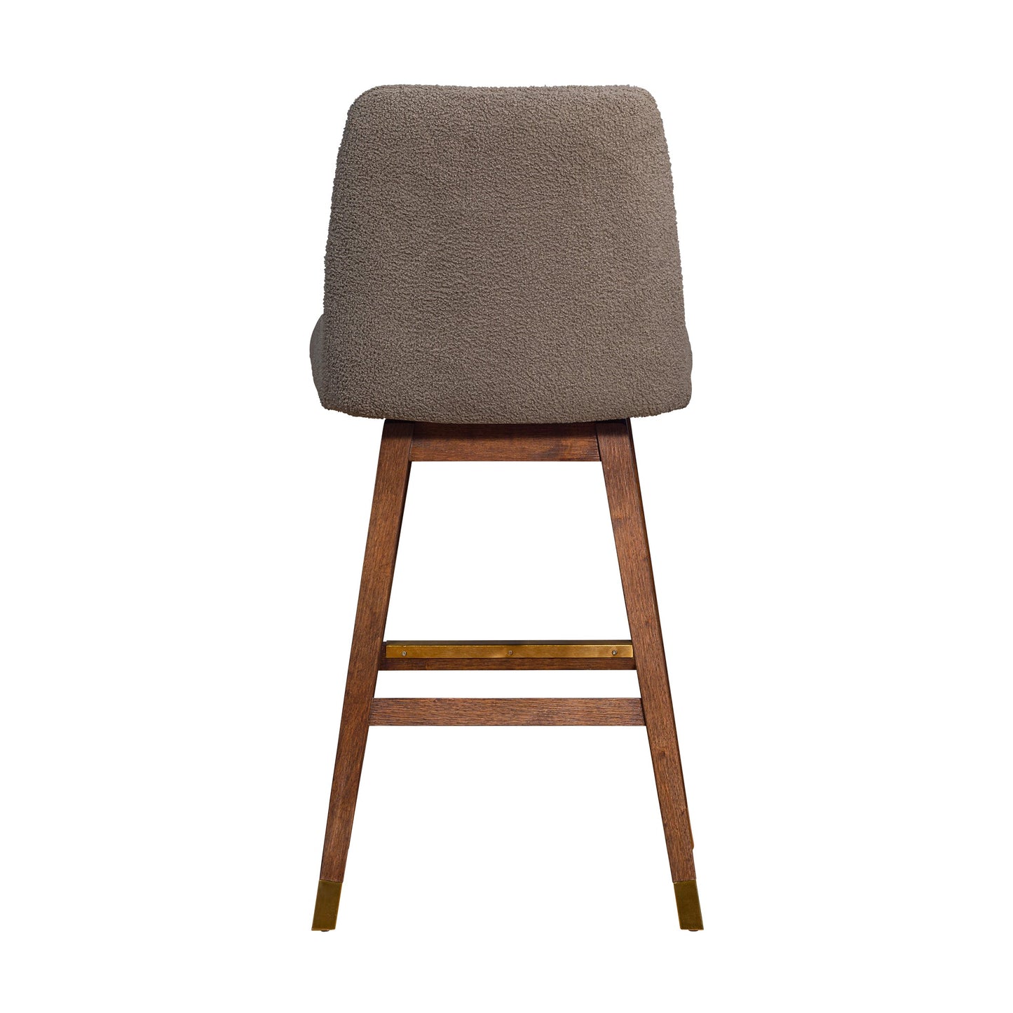 Amalie Swivel Bar Stool in Brown Oak Wood Finish with Taupe Boucle Fabric