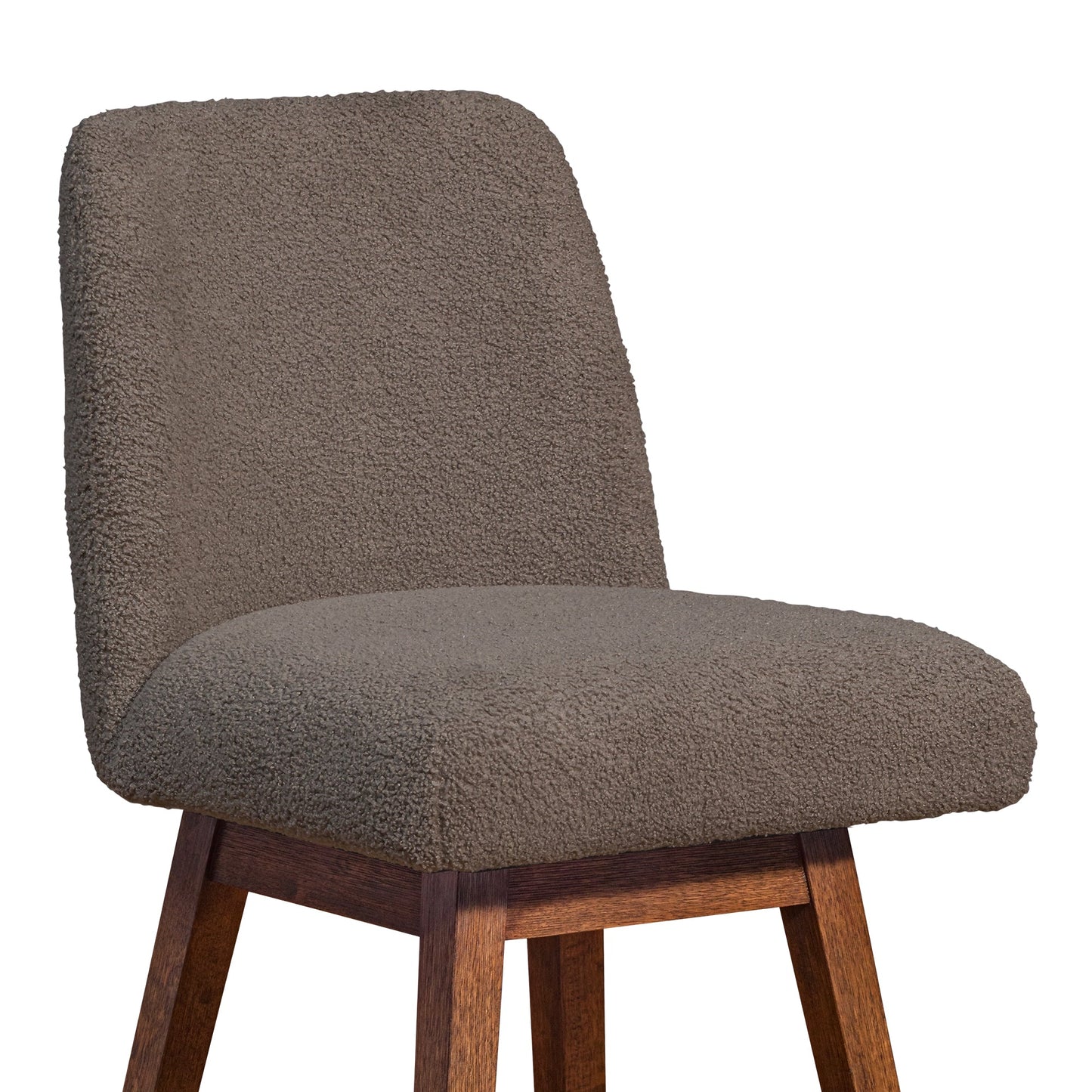 Amalie Swivel Bar Stool in Brown Oak Wood Finish with Taupe Boucle Fabric