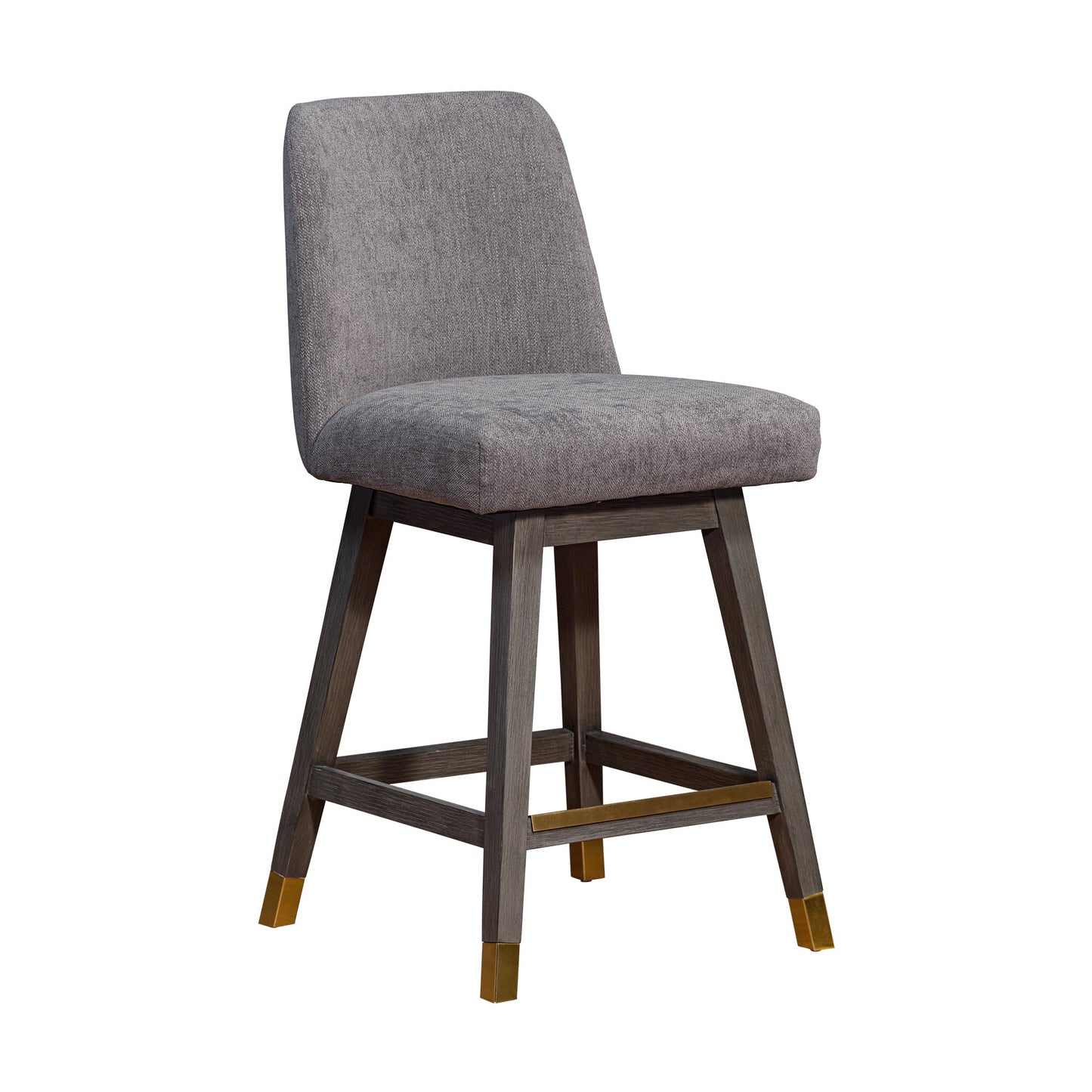 Amalie Swivel Counter Stool in Gray Oak Wood Finish with Mocha Fabric