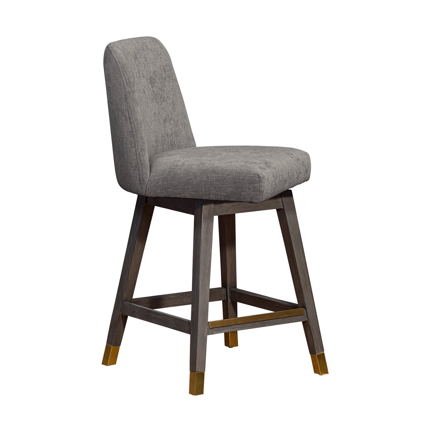 Amalie Swivel Counter Stool in Gray Oak Wood Finish with Mocha Fabric