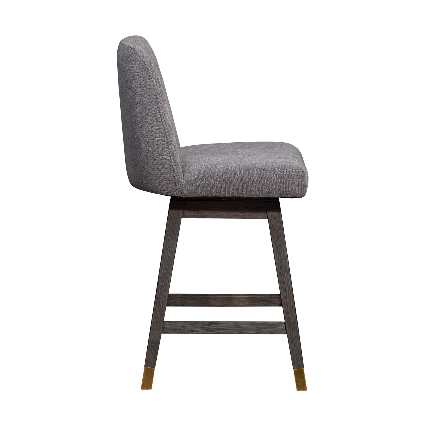 Amalie Swivel Counter Stool in Gray Oak Wood Finish with Mocha Fabric