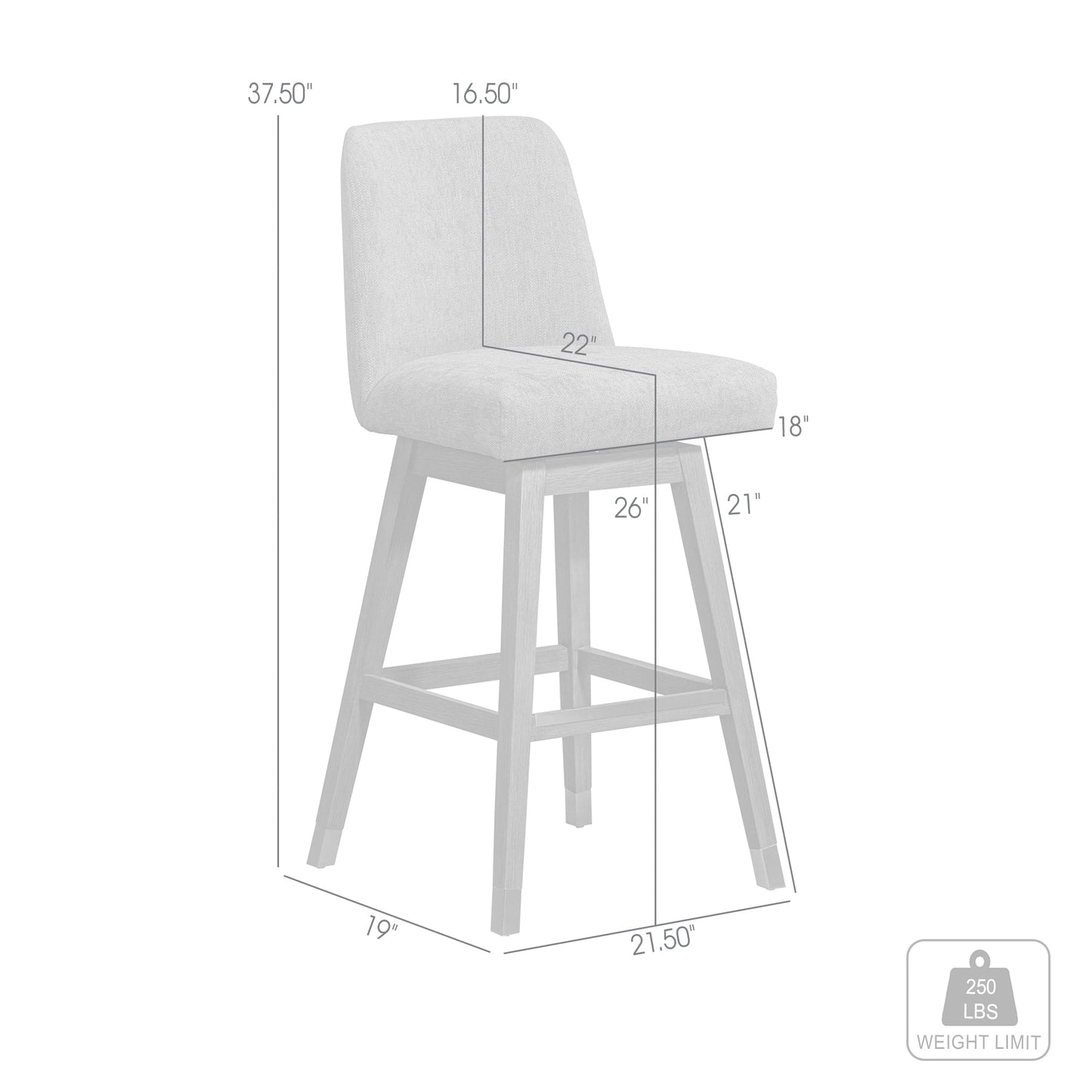 Amalie Swivel Counter Stool in Gray Oak Wood Finish with Mocha Fabric