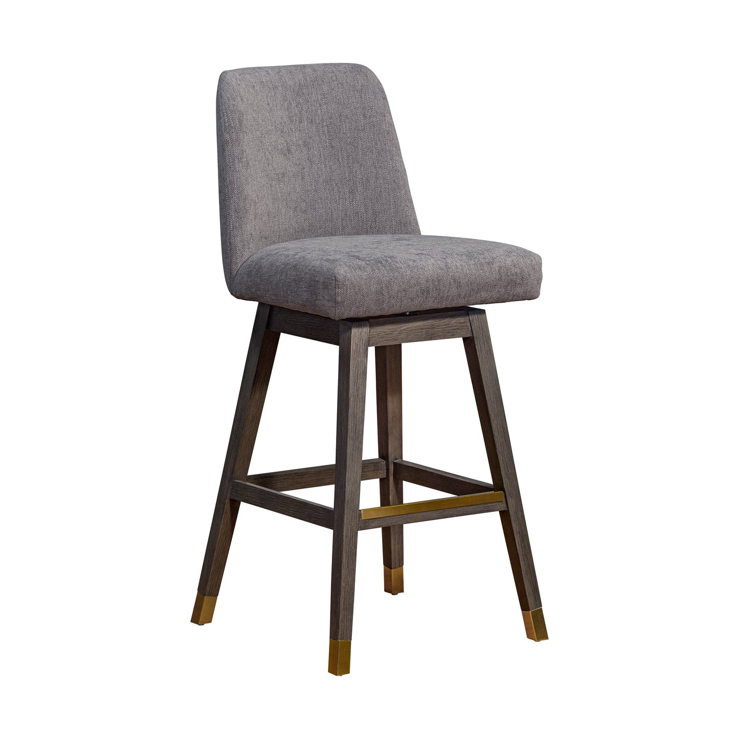 Amalie Swivel Bar Stool in Gray Oak Wood Finish with Mocha Fabric