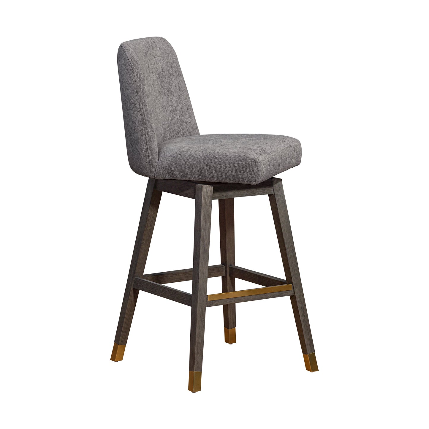 Amalie Swivel Bar Stool in Gray Oak Wood Finish with Mocha Fabric