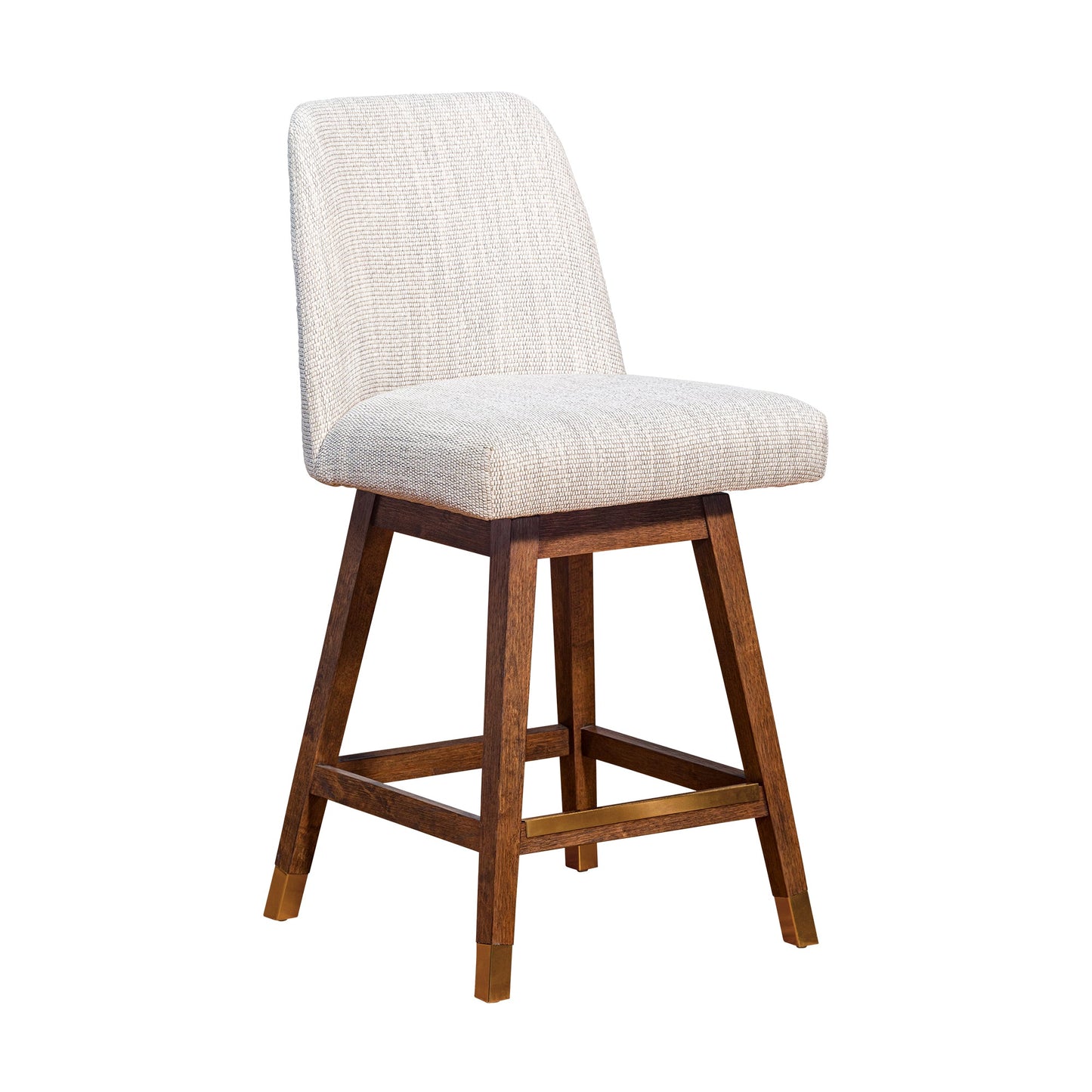 Amalie Swivel Counter Stool in Brown Oak Wood Finish with Beige Fabric