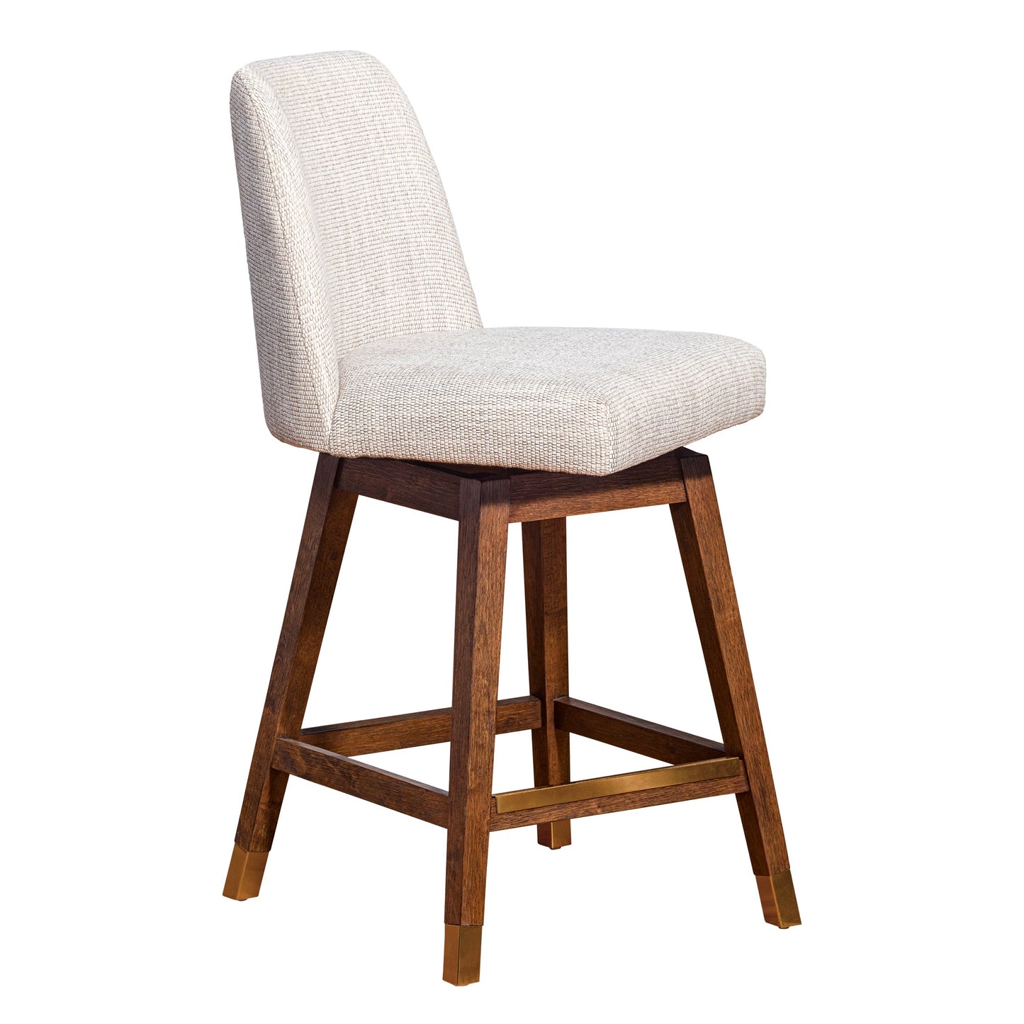 Amalie Swivel Counter Stool in Brown Oak Wood Finish with Beige Fabric