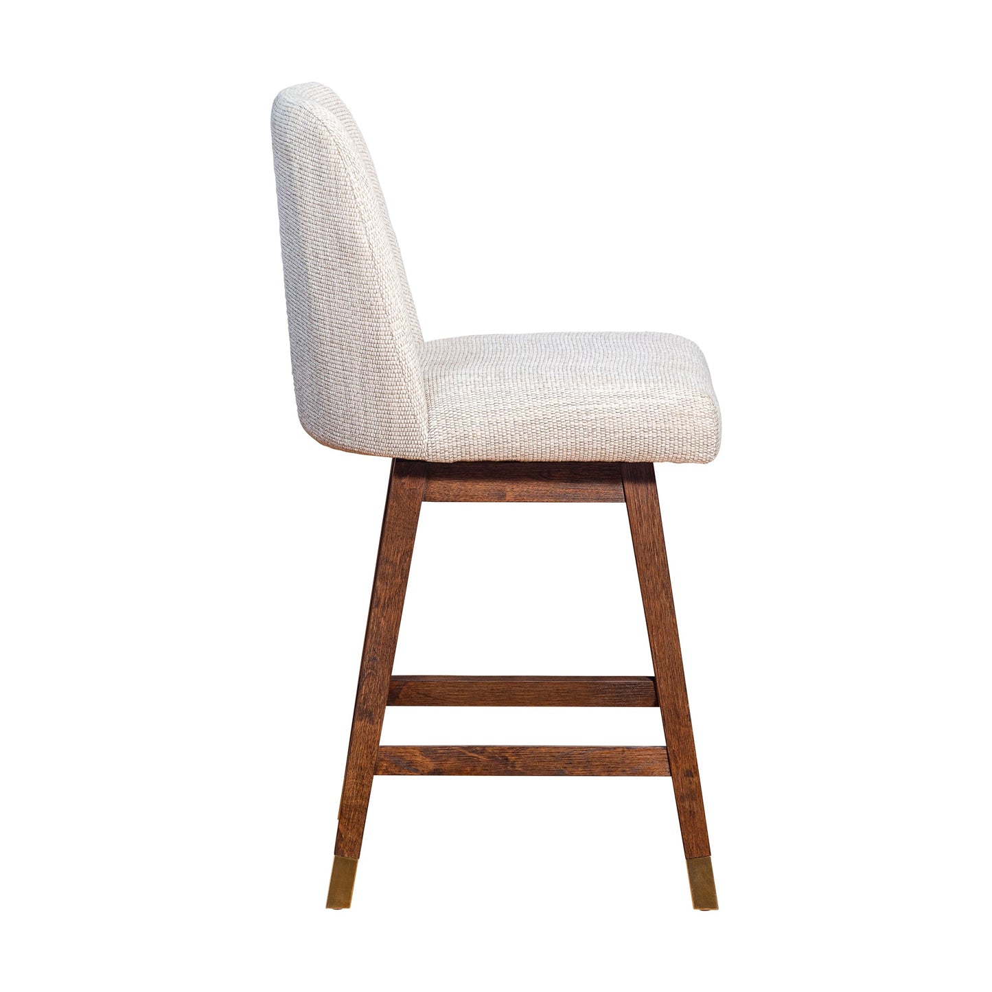 Amalie Swivel Counter Stool in Brown Oak Wood Finish with Beige Fabric